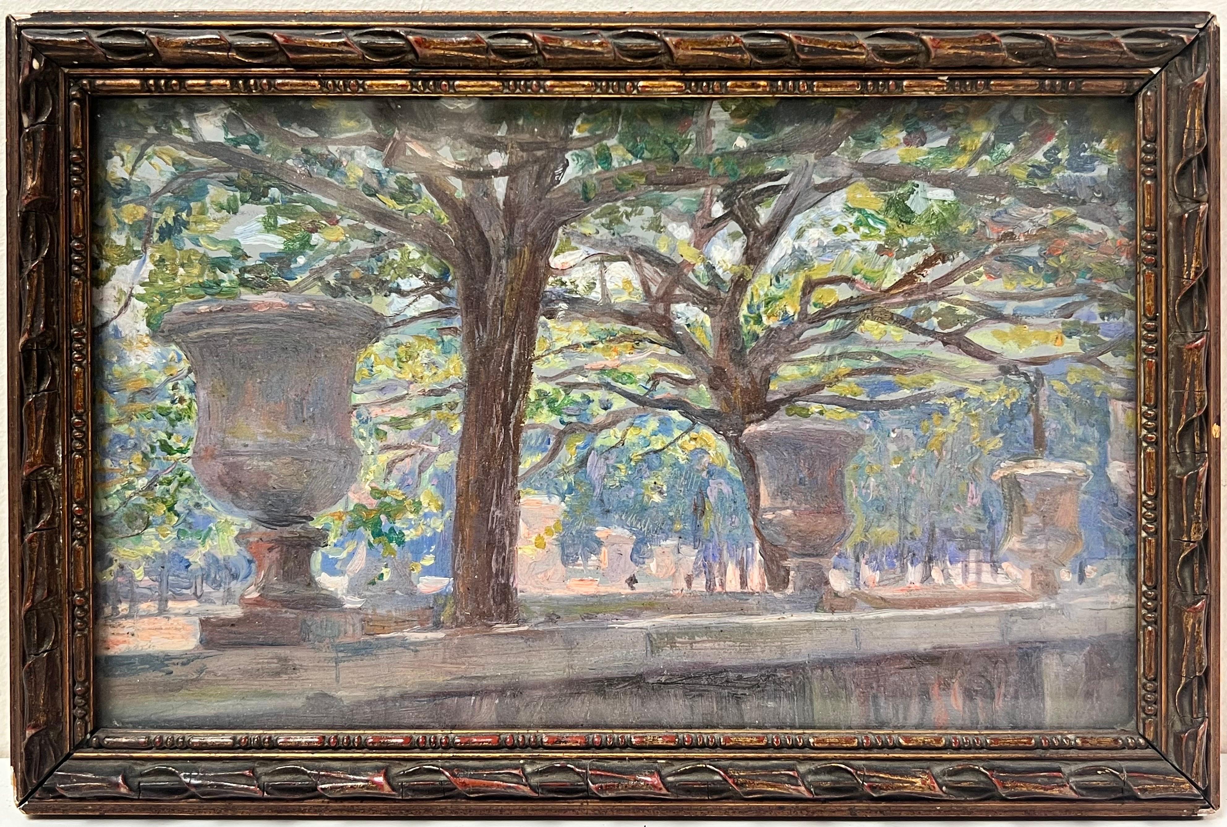 Versailles
French School, early/ mid 20th century
oil on board with glass over, framed
framed: 7 x 10 inches
board: 6 x 9 inches
provenance: private collection, France
condition: very good and sound condition  
