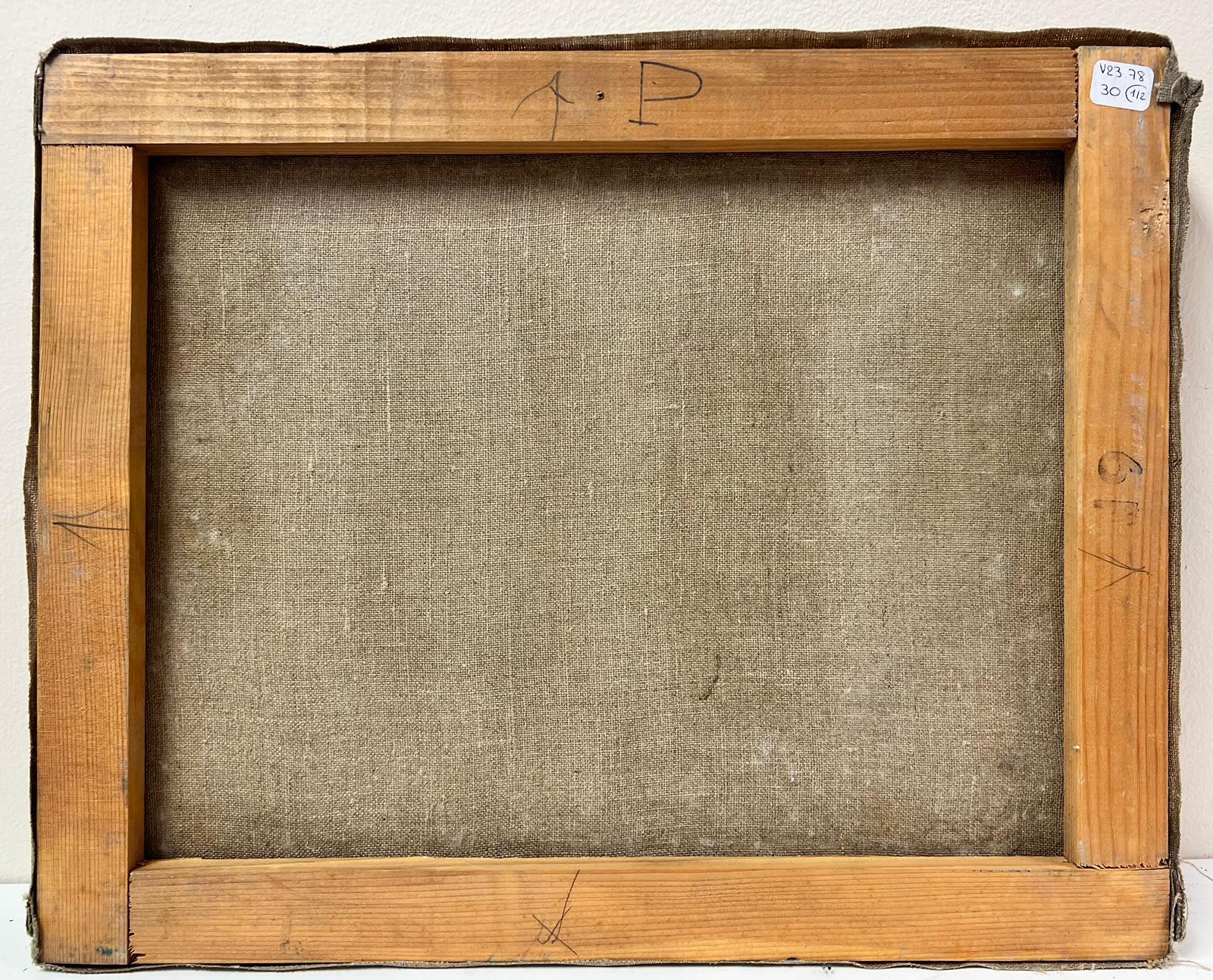 Dos manzanas y una jarra Pintura al óleo al óleo firmada por un modernista francés - Interior Painting Gris de French School