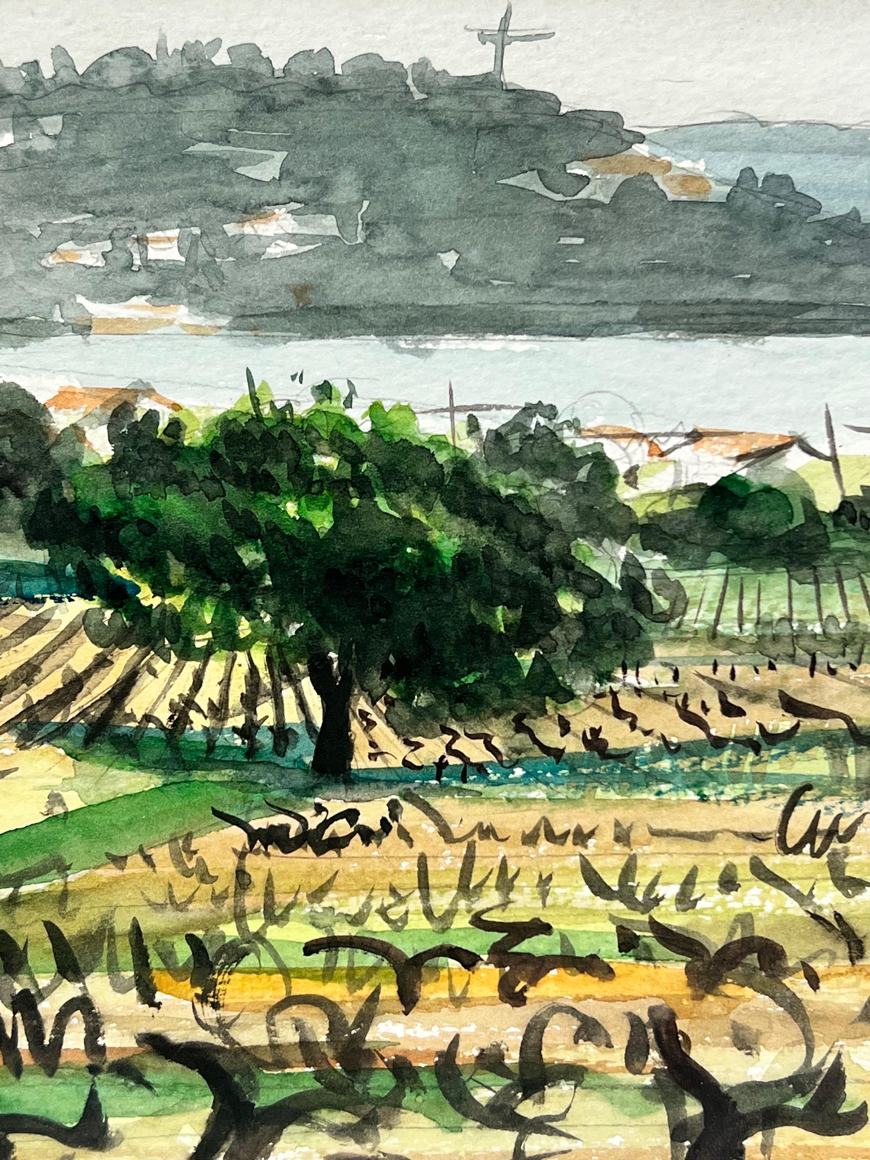 Vineyards overlooking the Mediterranean Seas Coastline French Impressionist For Sale 1