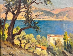 Antique 1930's French Impressionist Oil Cote d'Azur Coastline French RIviera, signed