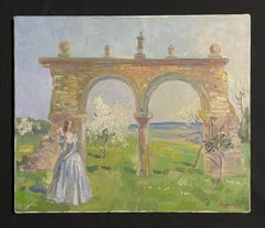 20th Century French/ Russian Modernist Signed Oil - Elegant Lady Spring Blossom