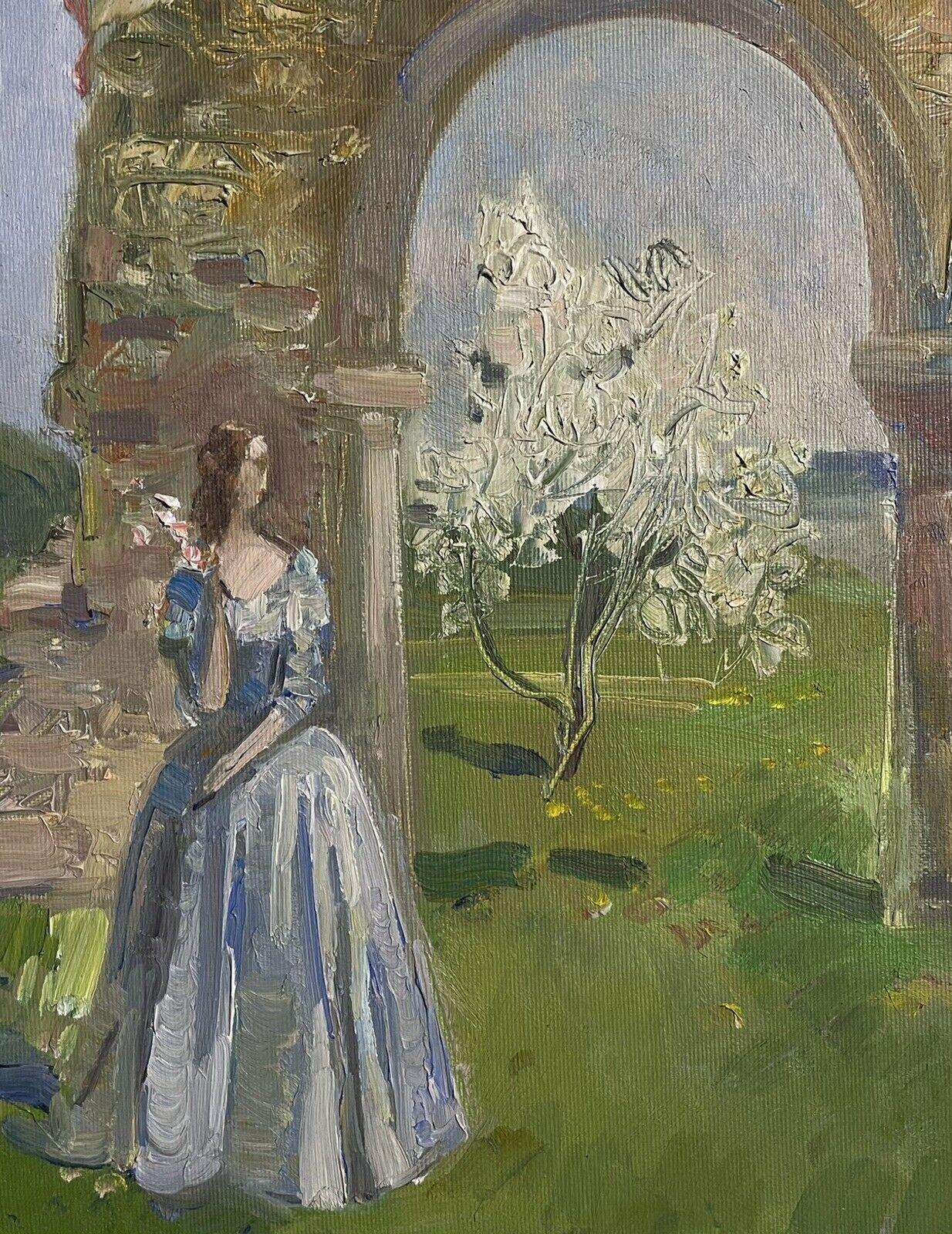 20th Century French/ Russian Modernist Signed Oil - Elegant Lady Spring Blossom - Brown Figurative Painting by Unknown