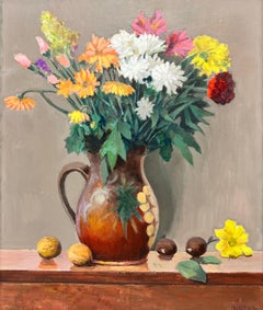 Beautiful French Impressionist Oil Summer Bright Flowers in Vase, original work