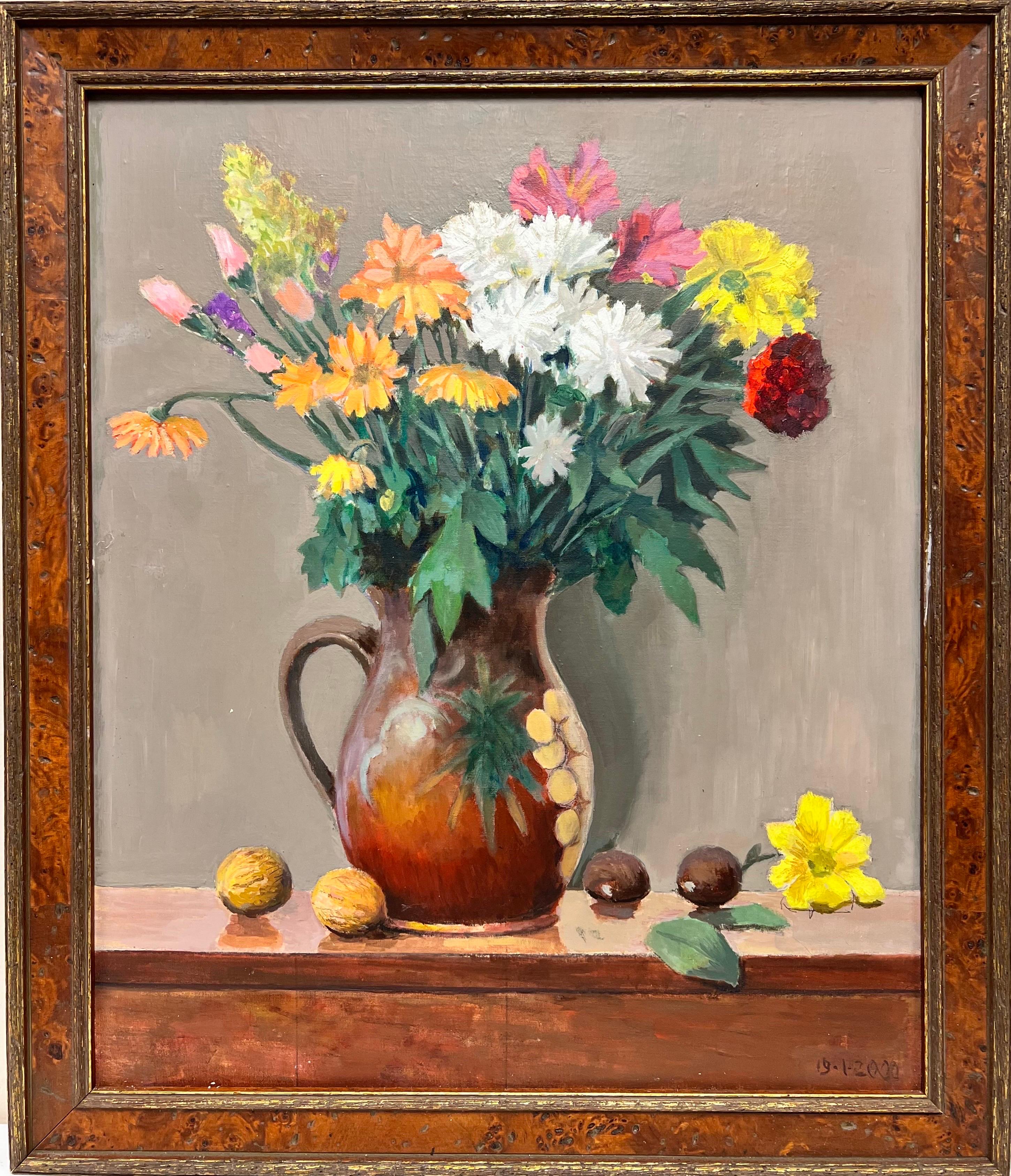 Beautiful French Impressionist Oil Summer Bright Flowers in Vase, original work