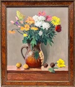 Magnifique vase à l'huile impressionniste français, fleurs d'été brillantes dans un vase, œuvre originale