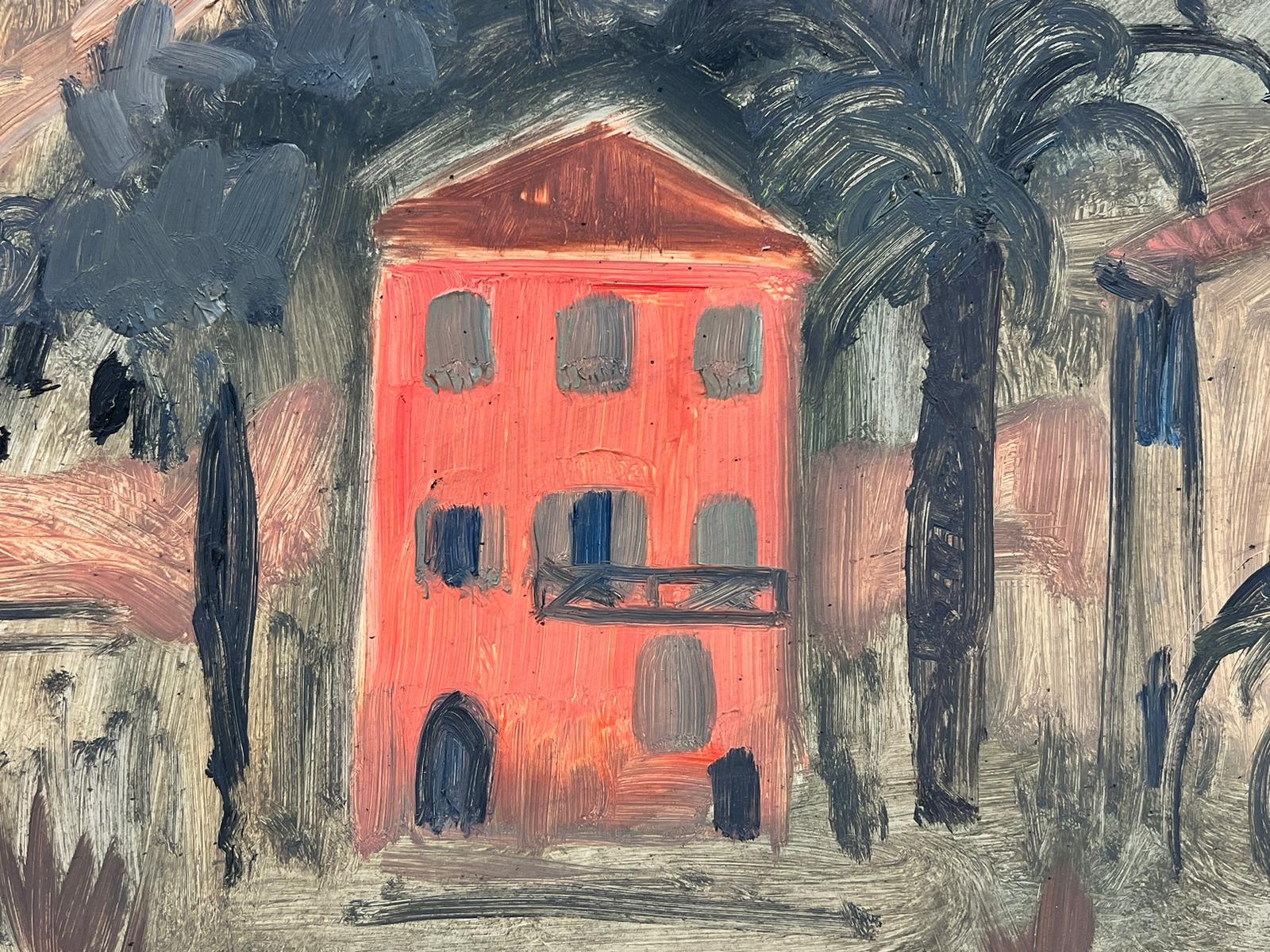 Seguidor de Matisse, óleo francés del siglo XX Casa rosa en el sur de Francia - Landscape Painting Marrón de French School