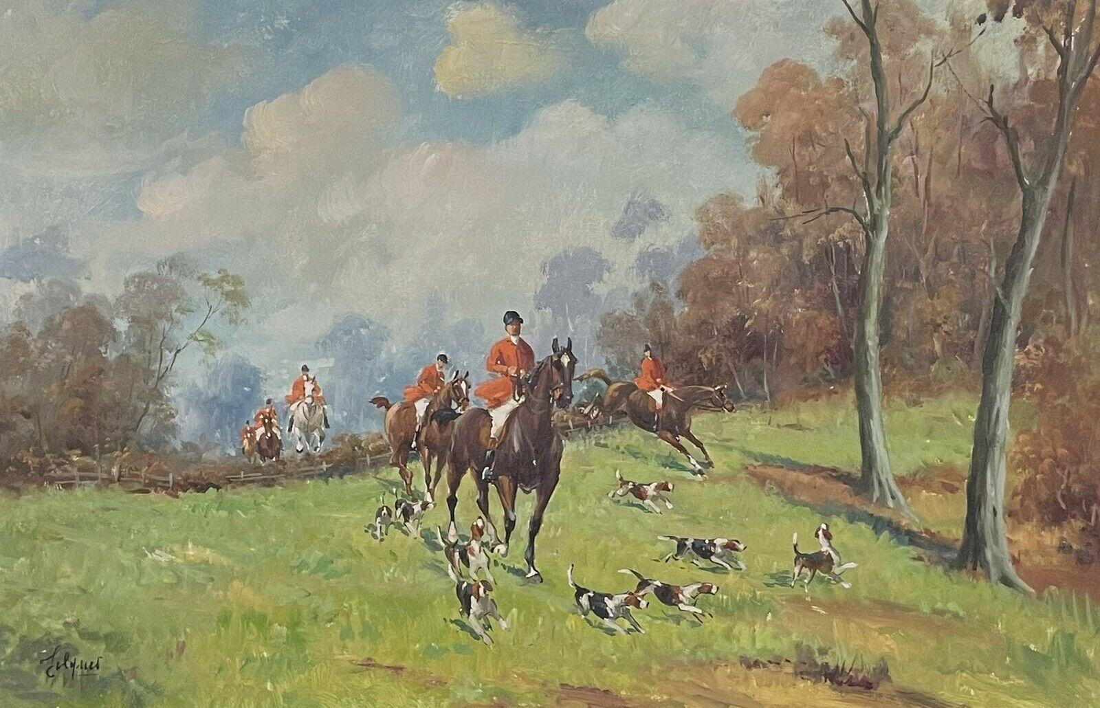French School Landscape Painting - Huge Hunting Scene Signed French Oil Painting Huntsman on Horseback