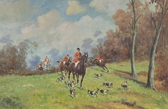 Huge Hunting Scene Signed French Oil Painting Huntsman on Horseback