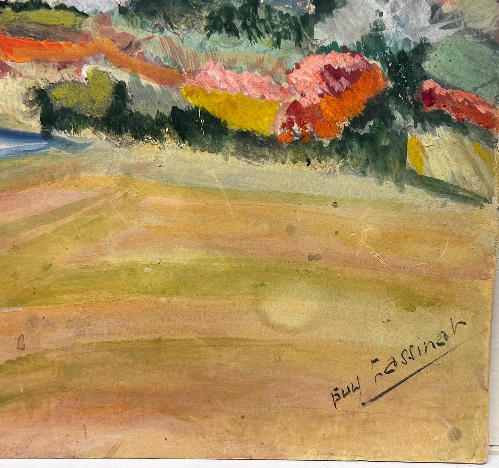 Mid-20th Century French Expressionist Landscape River and Colorful Mountains - Brown Landscape Painting by French School
