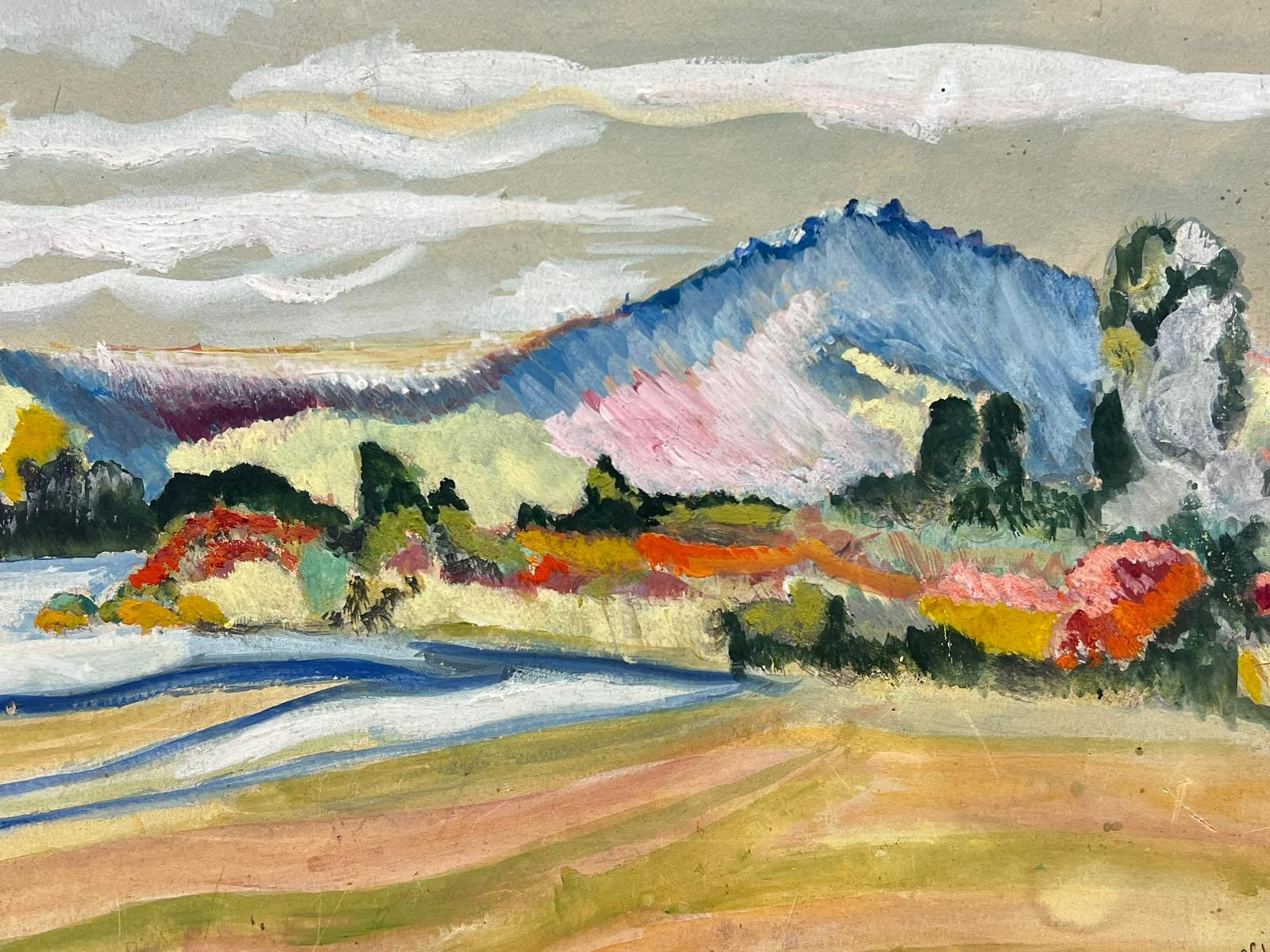 Mid-20th Century French Expressionist Landscape River and Colorful Mountains For Sale 1