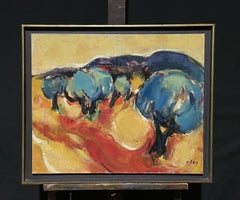 Olive Trees in Manosque, Provence, Large French Modernist Signed Oil Painting