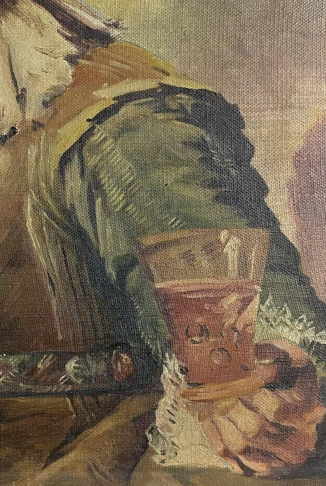 The Jolly Cavalier, Antique French Oil Painting on Canvas Cavalier Wine Glass - Brown Figurative Painting by Unknown