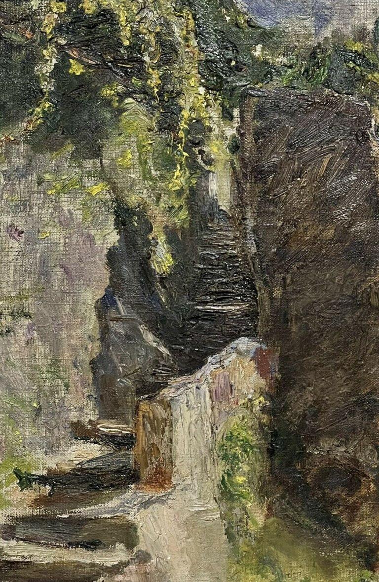 1900's French Impressionist Signed Oil Painting View of Old Chateau Steps  For Sale 1