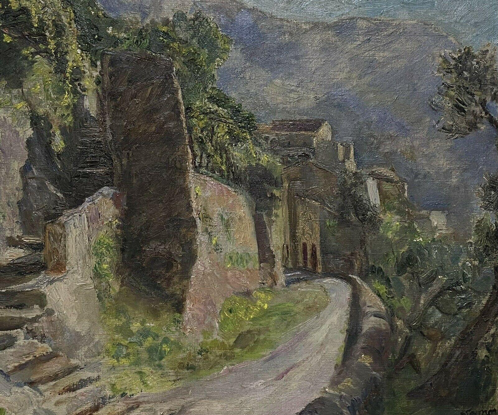 French School Landscape Painting - 1900's French Impressionist Signed Oil Painting View of Old Chateau Steps 