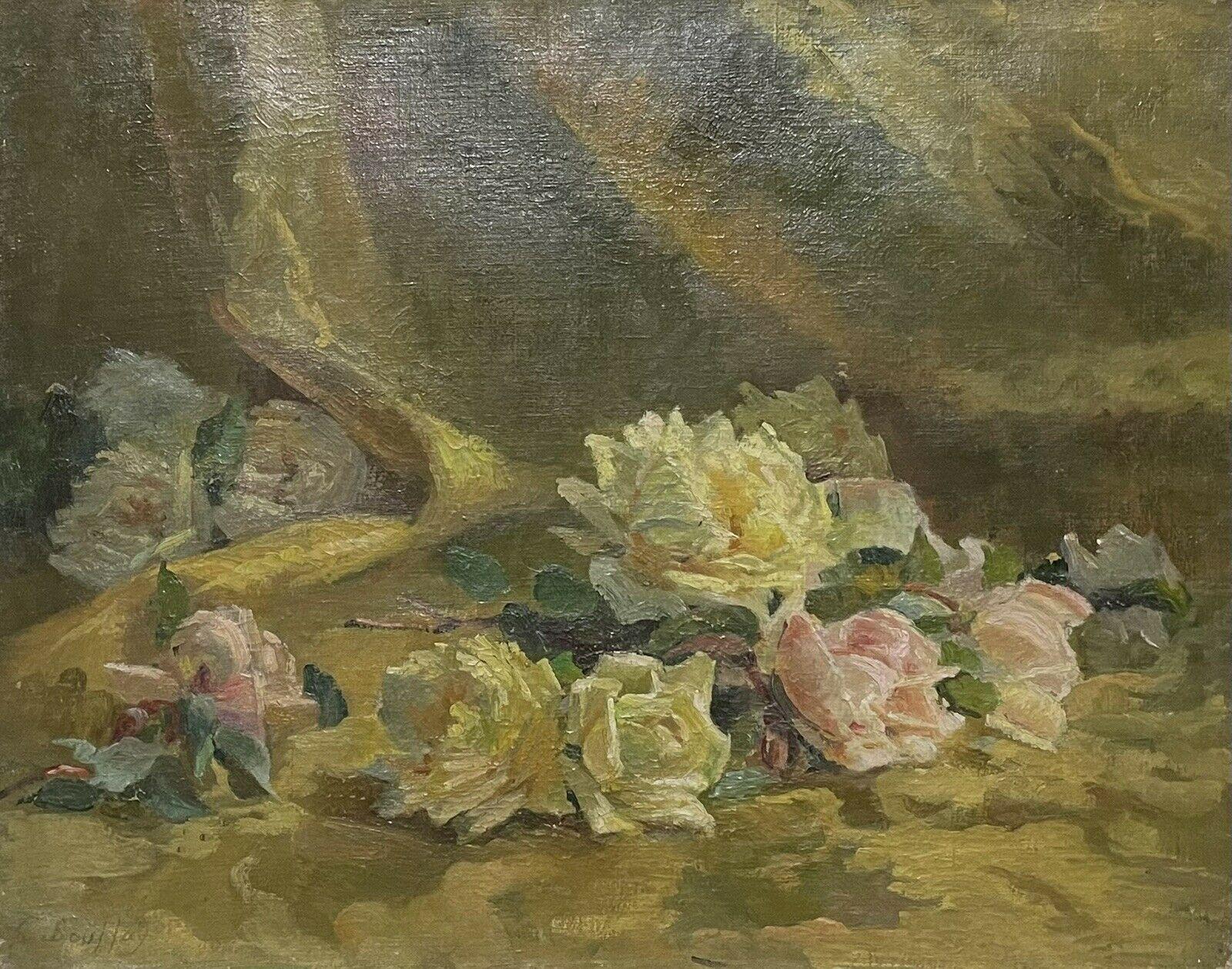 1900's French Impressionist Signed Oil, Still Life of Roses Yellow & Pinks