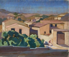 Französische impressionistische Figur aus den 1930er Jahren, die durch die Provenienz der Stadt und die Aussichten auf den Dach geht