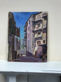 1930's French Impressionist Oil Provencal Old Town Village Houses & Washing