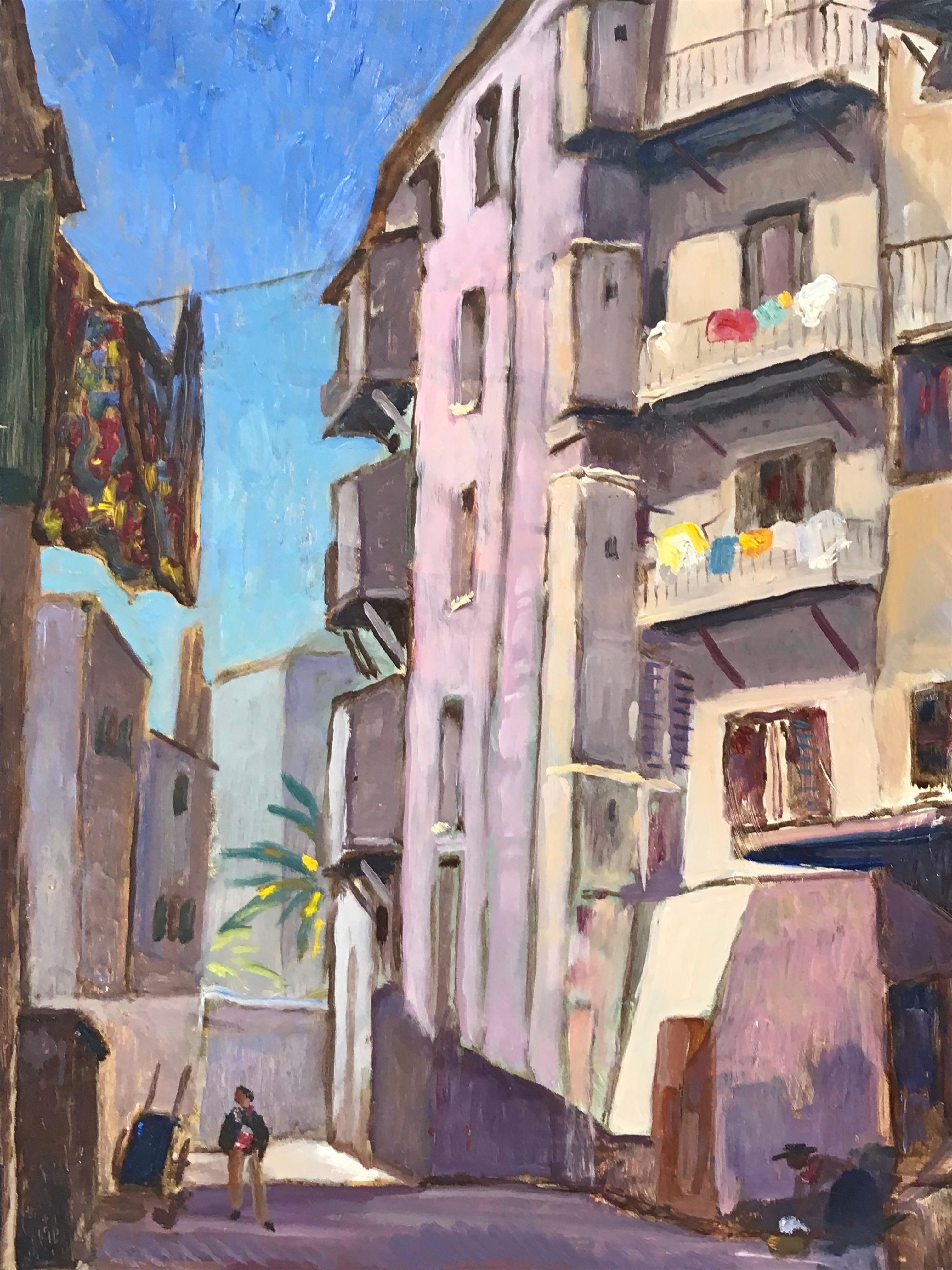 Peinture à l'huile impressionniste française des années 1930 - Vieux villages, maisons de ville et lave-vaisselle provençales - Fauvisme Painting par French School