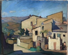 1930's French Modernist Oil Provencal Village Houses Summer Landscape