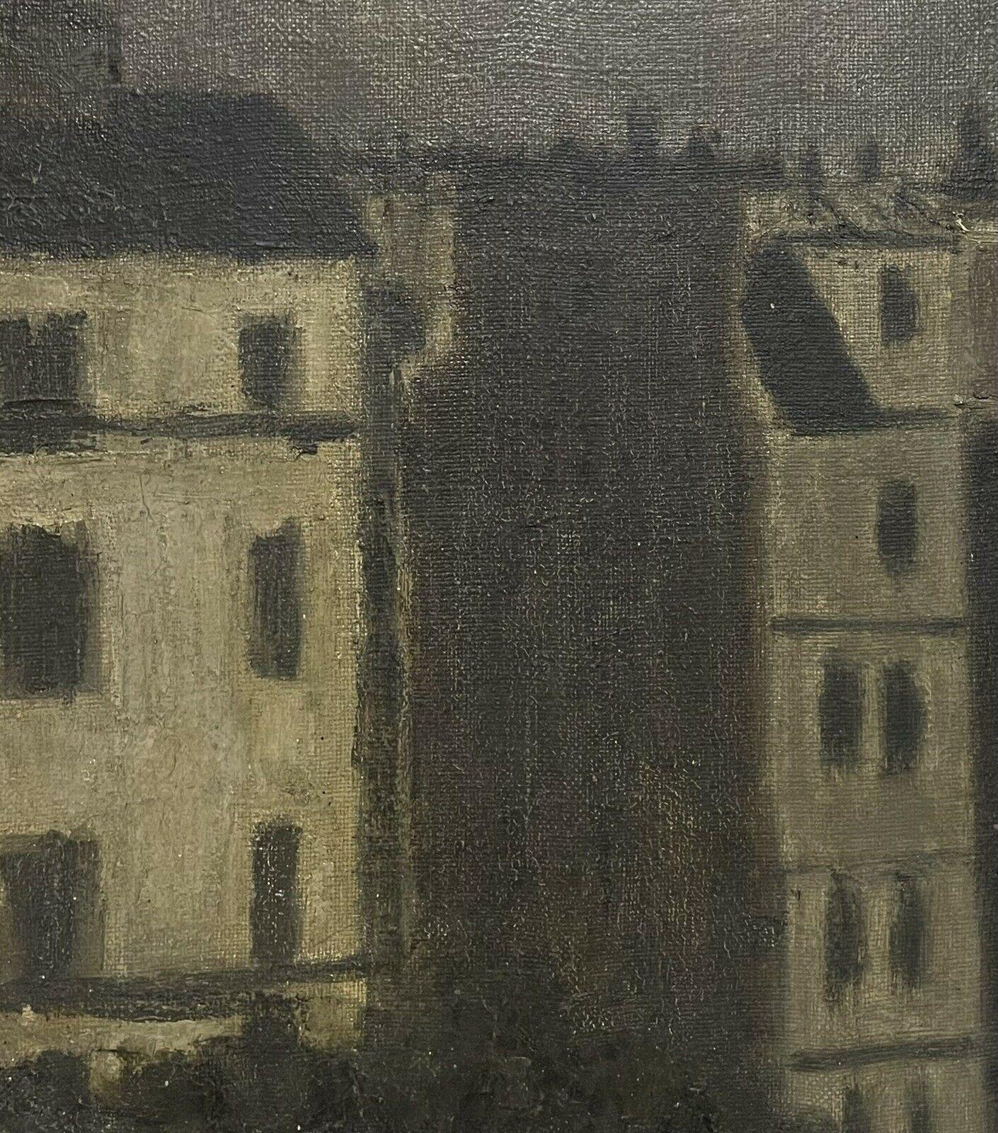 French School Landscape Painting - 1930's French Oil Painting Moody Paris Street by Night, Fascinating Painting