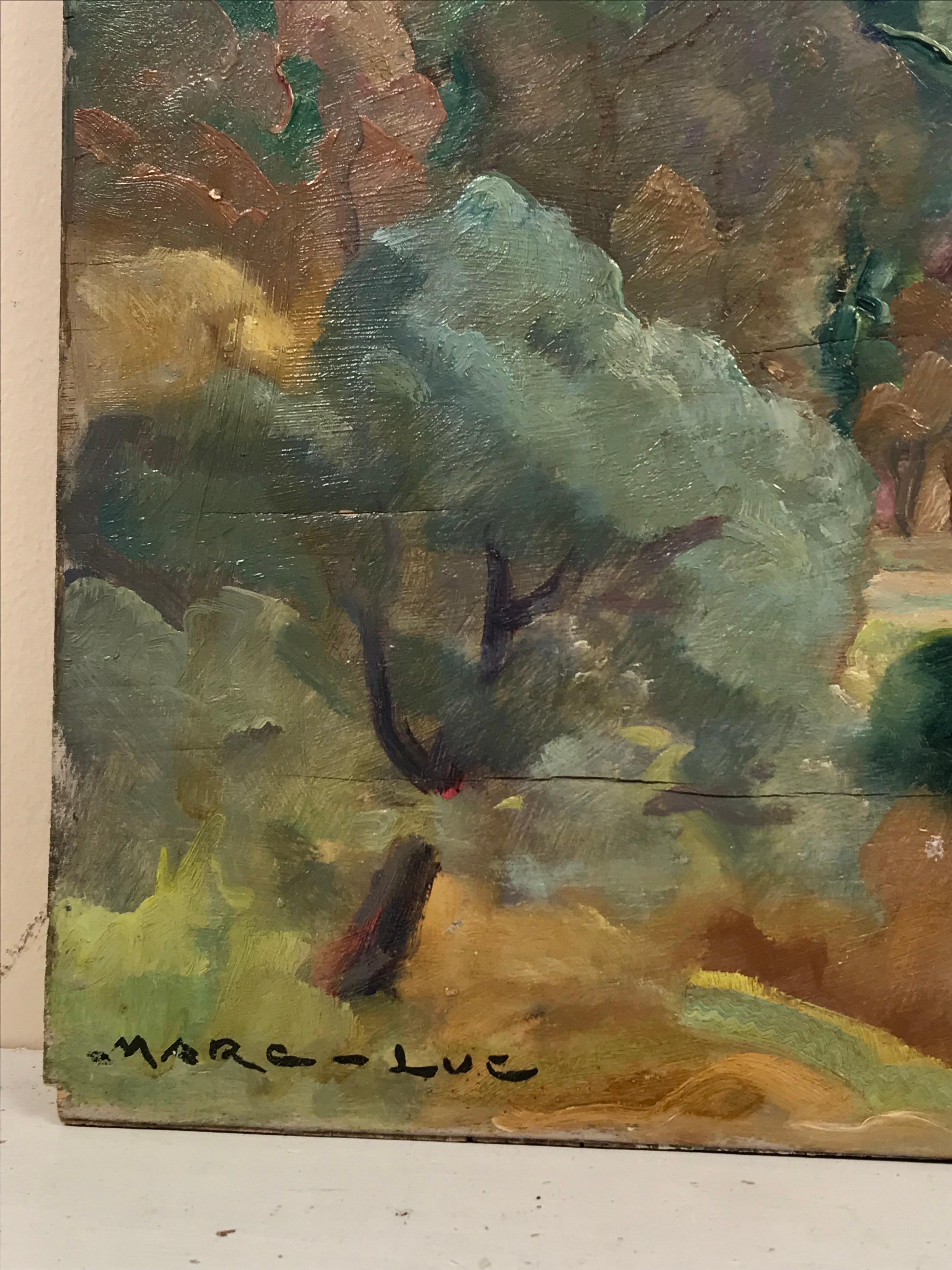 1930's French Post Impressionist Oil Painting - Cote d'Azur through the trees 1