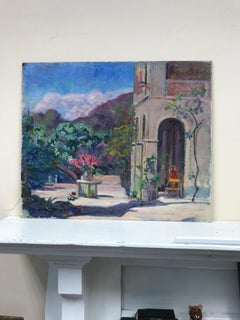 1930's French Post Impressionist Oil Painting - Country House Flower Gardens