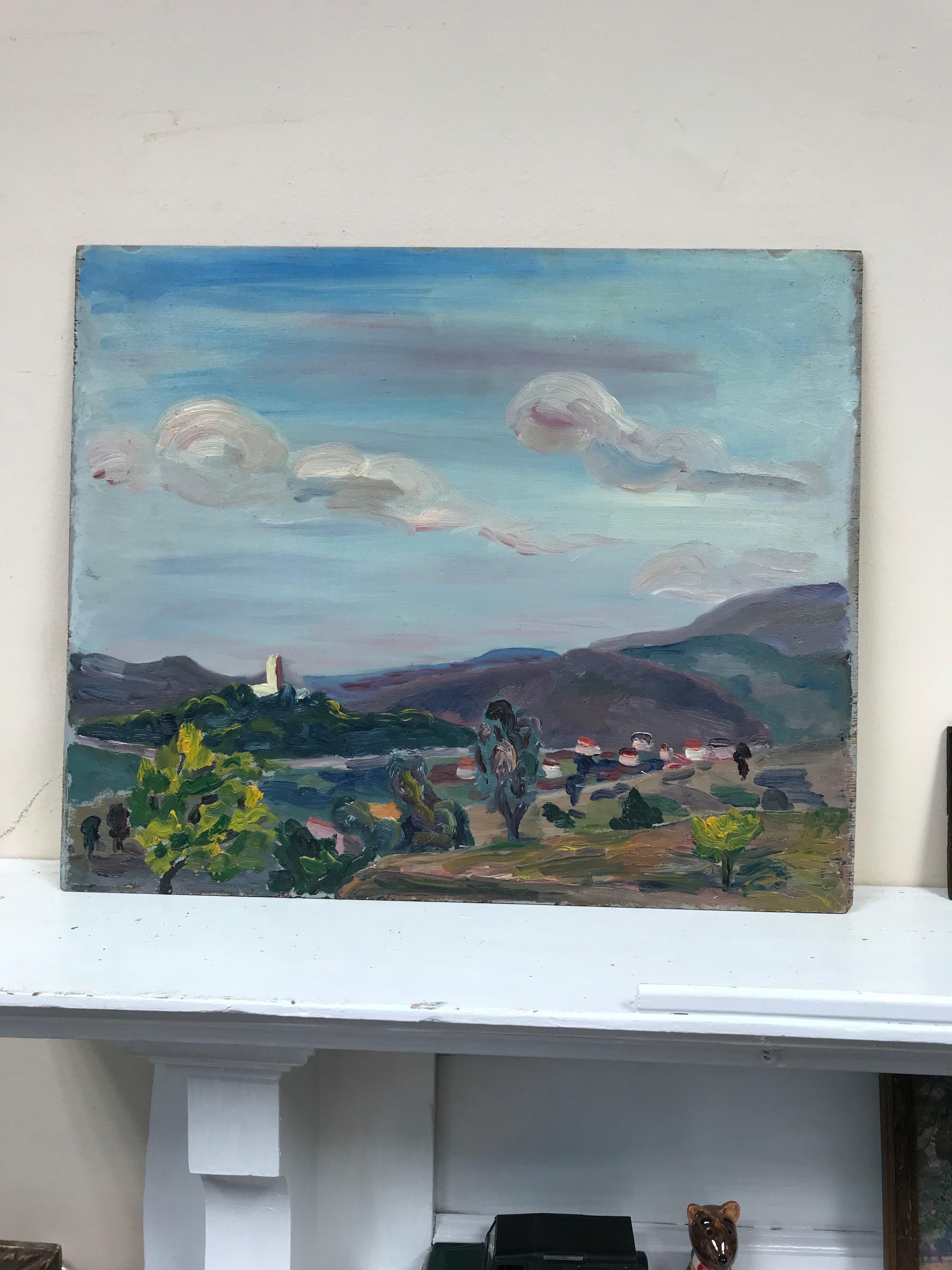 Peinture à l'huile post-impressionniste française des années 1930 - Peinture à l'huile de paysage de Provence Panoramic  - Painting de French School