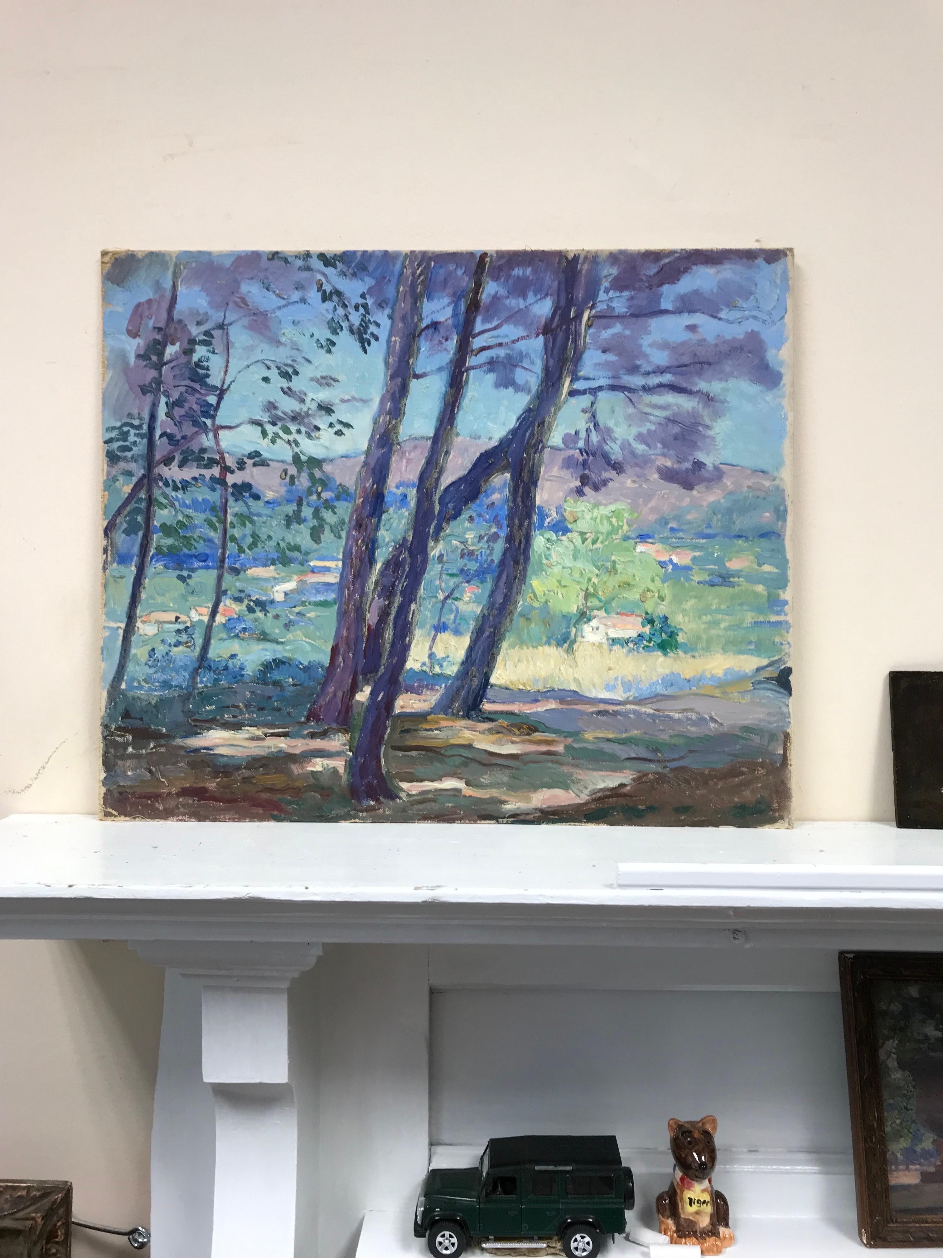 Pintura al óleo postimpresionista francesa de 1930 - Paisaje provenzal de verano - Painting de French School