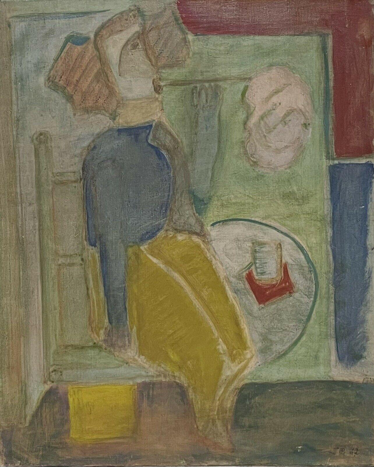 Französische modernistische Figur der 1940er Jahre in Inneneinrichtung, faszinierendes Ölgemälde