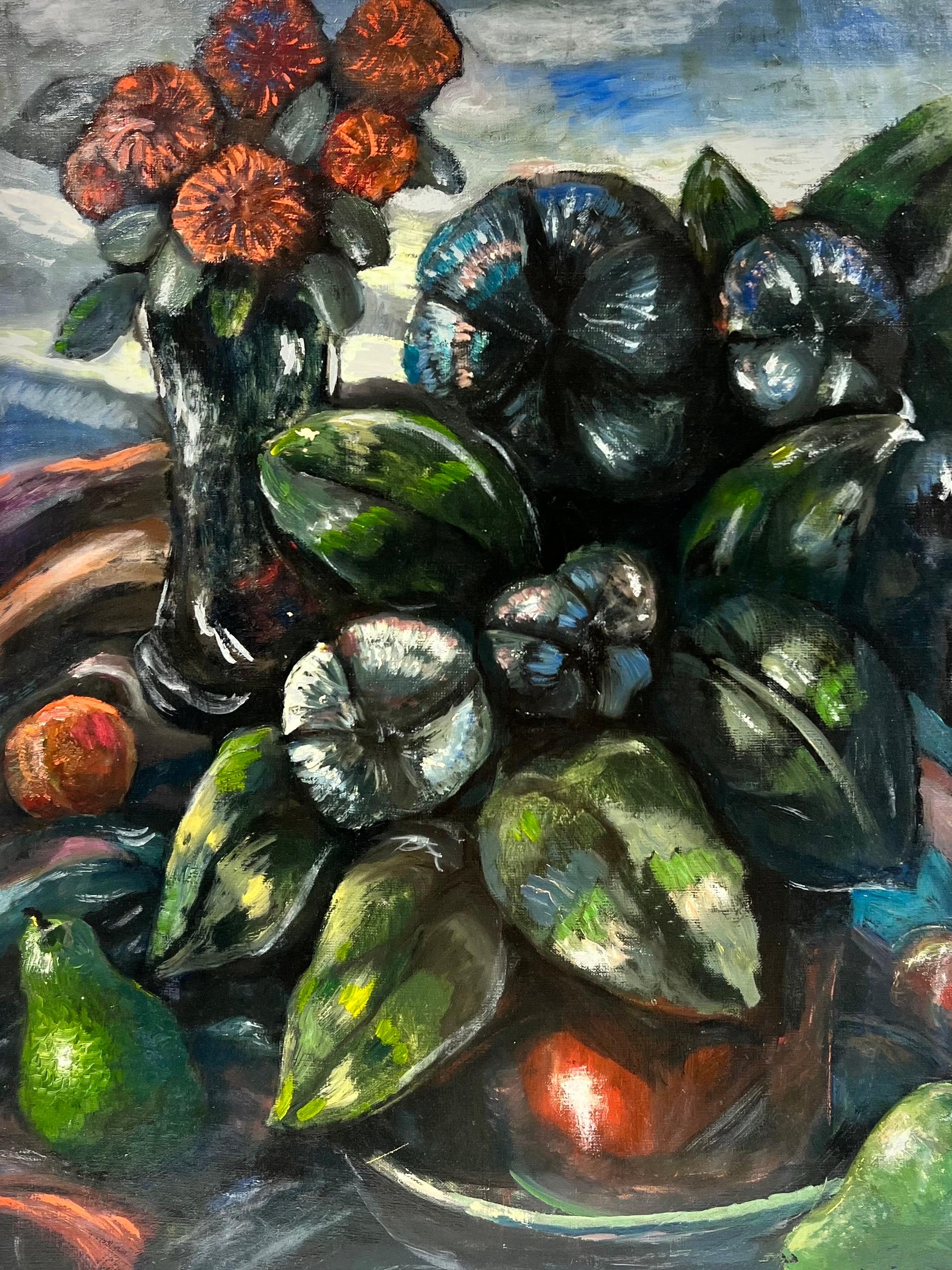 Pears et fleurs du moderniste français des années 1940 exposée à Monte Carlo - Painting de French School