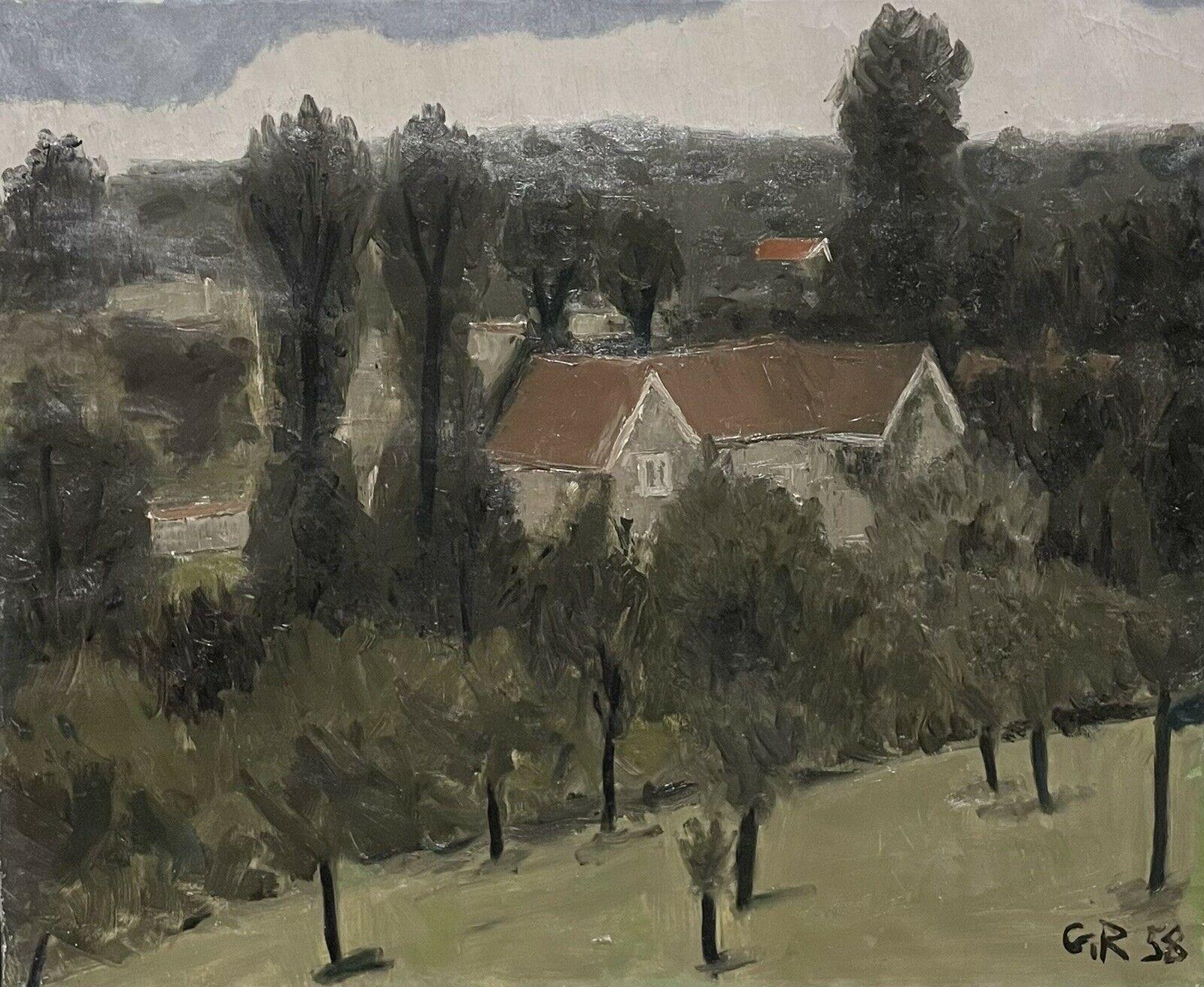 Maisons de villages à l'huile signées post-impressionnistes dans la vallée du Rhone, années 1950