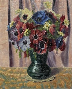 1950's French Vintage Impressionist Flower Painting in Original Frame