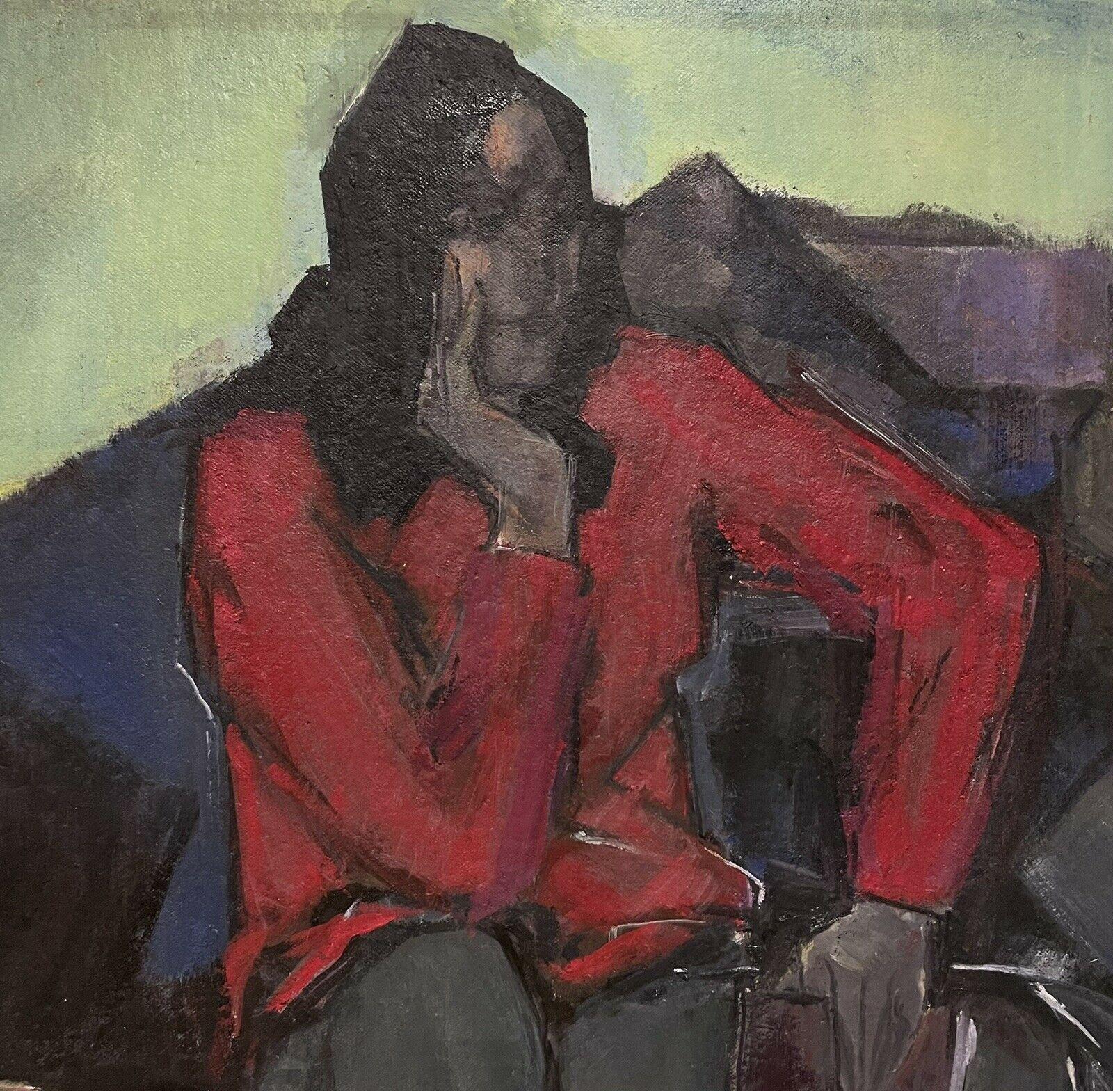 Artist/ School: French School, signed and dated 1960's

Title: Interior scene with a figure in red jacket

Medium: oil painting on board, framed.

framed:  41.75 x 33.75 inches
painting: 39.5 x 31.5 inches

Provenance: private collection,