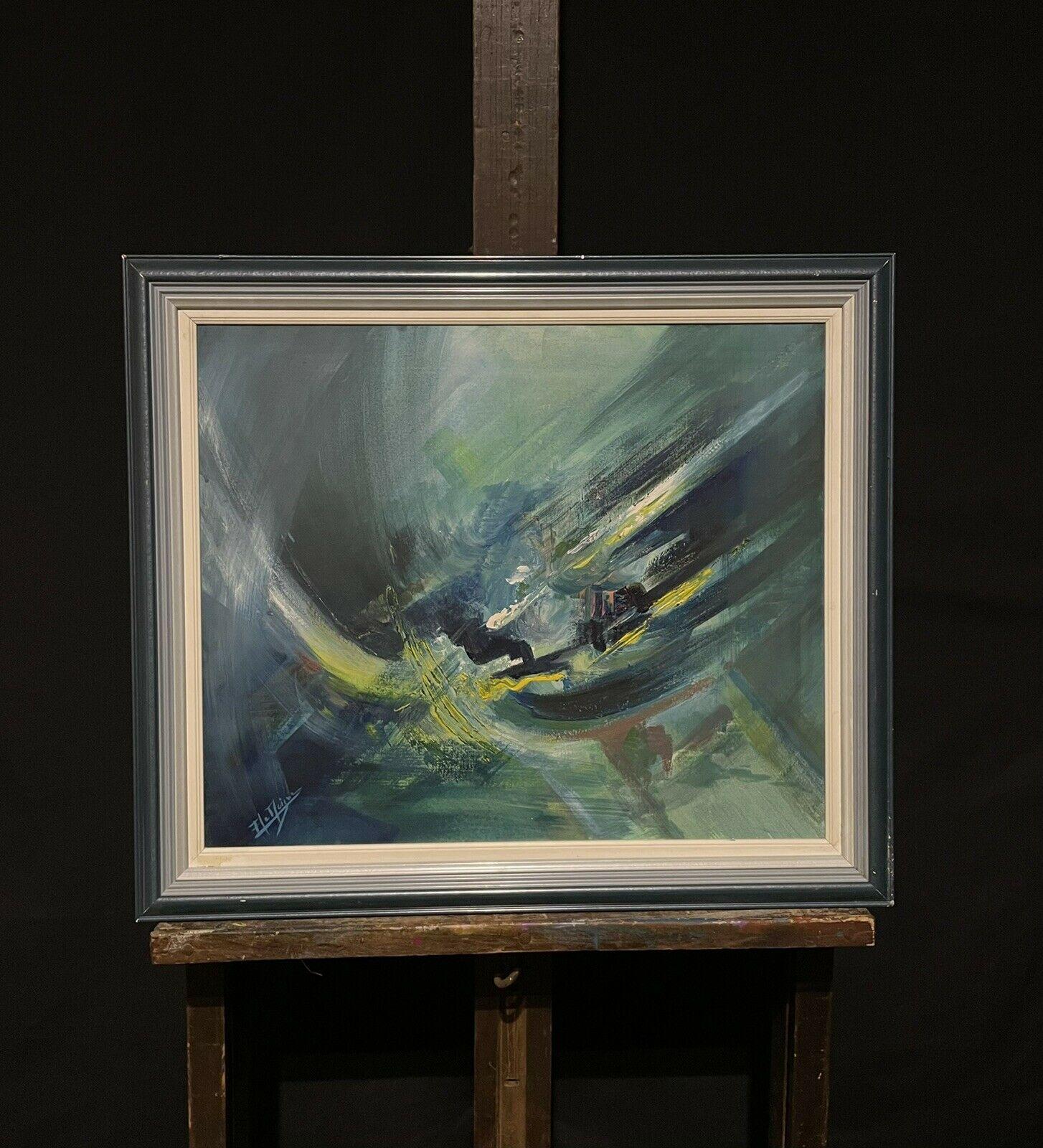 20th Century French Expressionist Abstract Signed Oil Painting framed - Gray Abstract Painting by French School