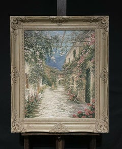Schöner französischer impressionistischer Öl-Gartenterrasse mit Blumen, große Leinwand