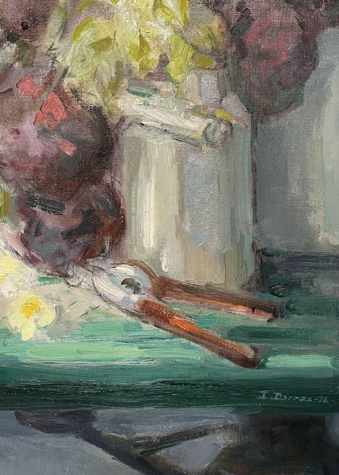 Magnifique huile impressionniste française signée « The Gardeners Table », nature morte  - Gris Still-Life Painting par French School