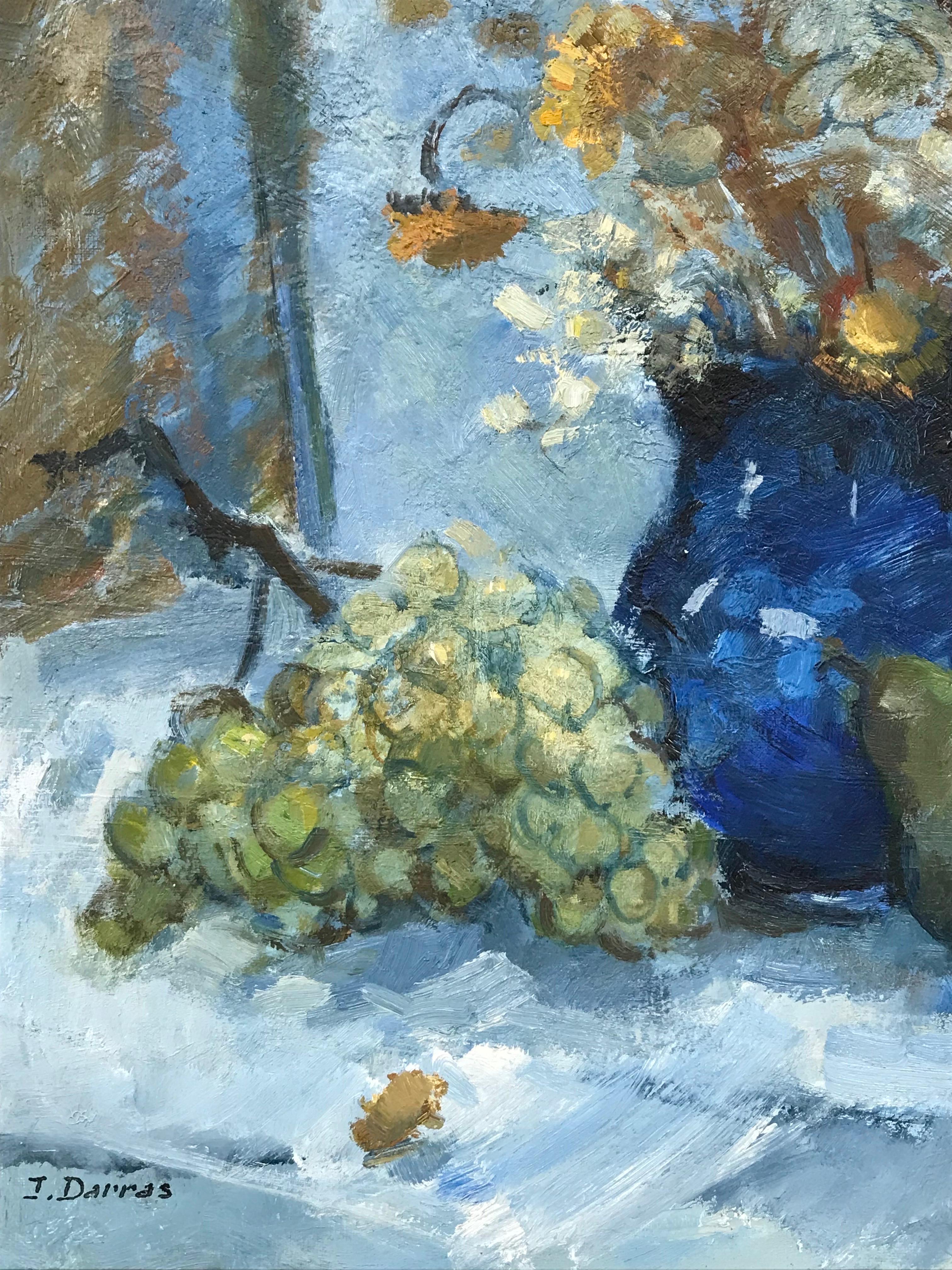 Beautiful French Impressionist Still Life Rich & Deep Blue Teal Green Colors 1