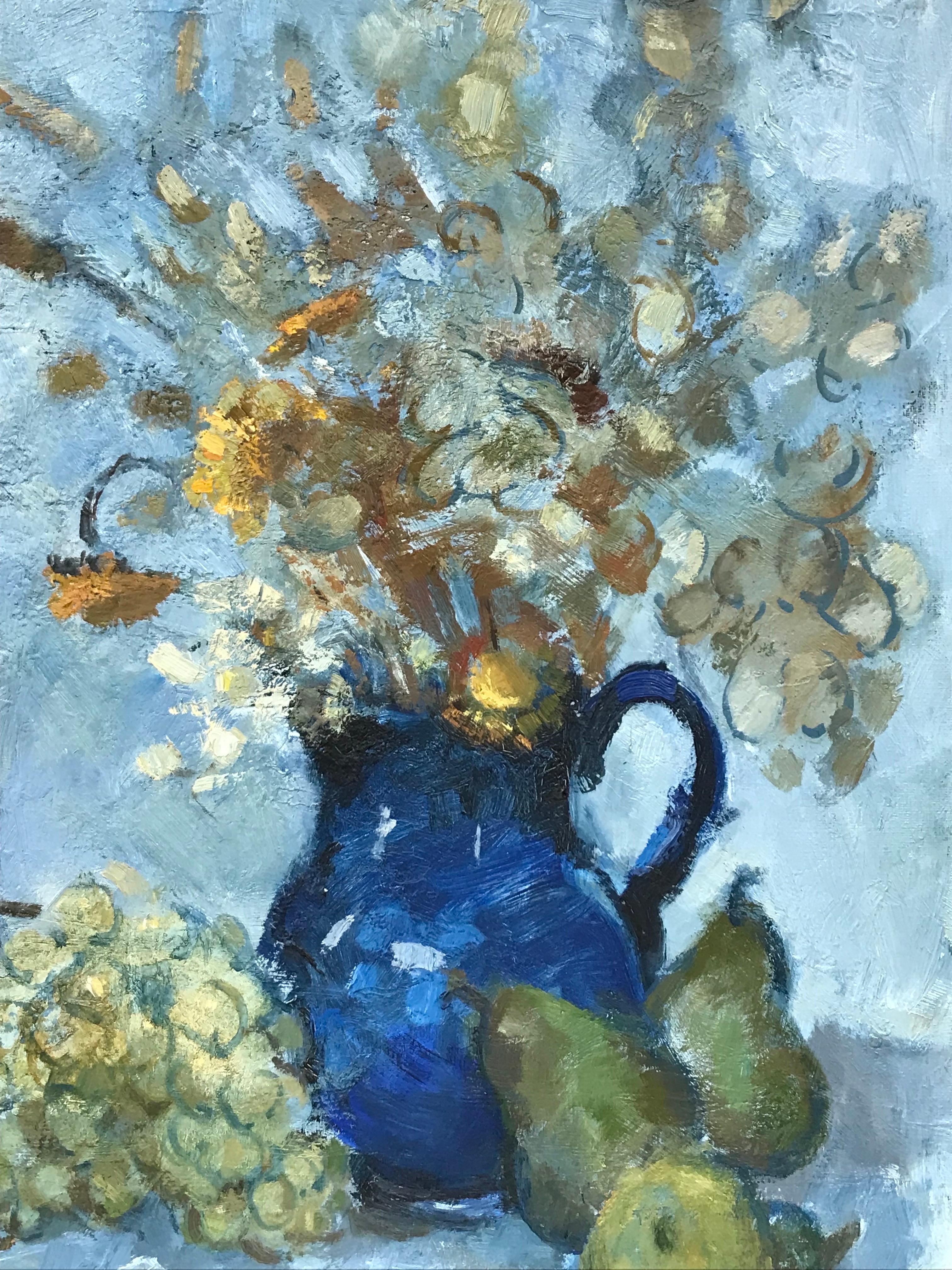 Beautiful French Impressionist Still Life Rich & Deep Blue Teal Green Colors 2