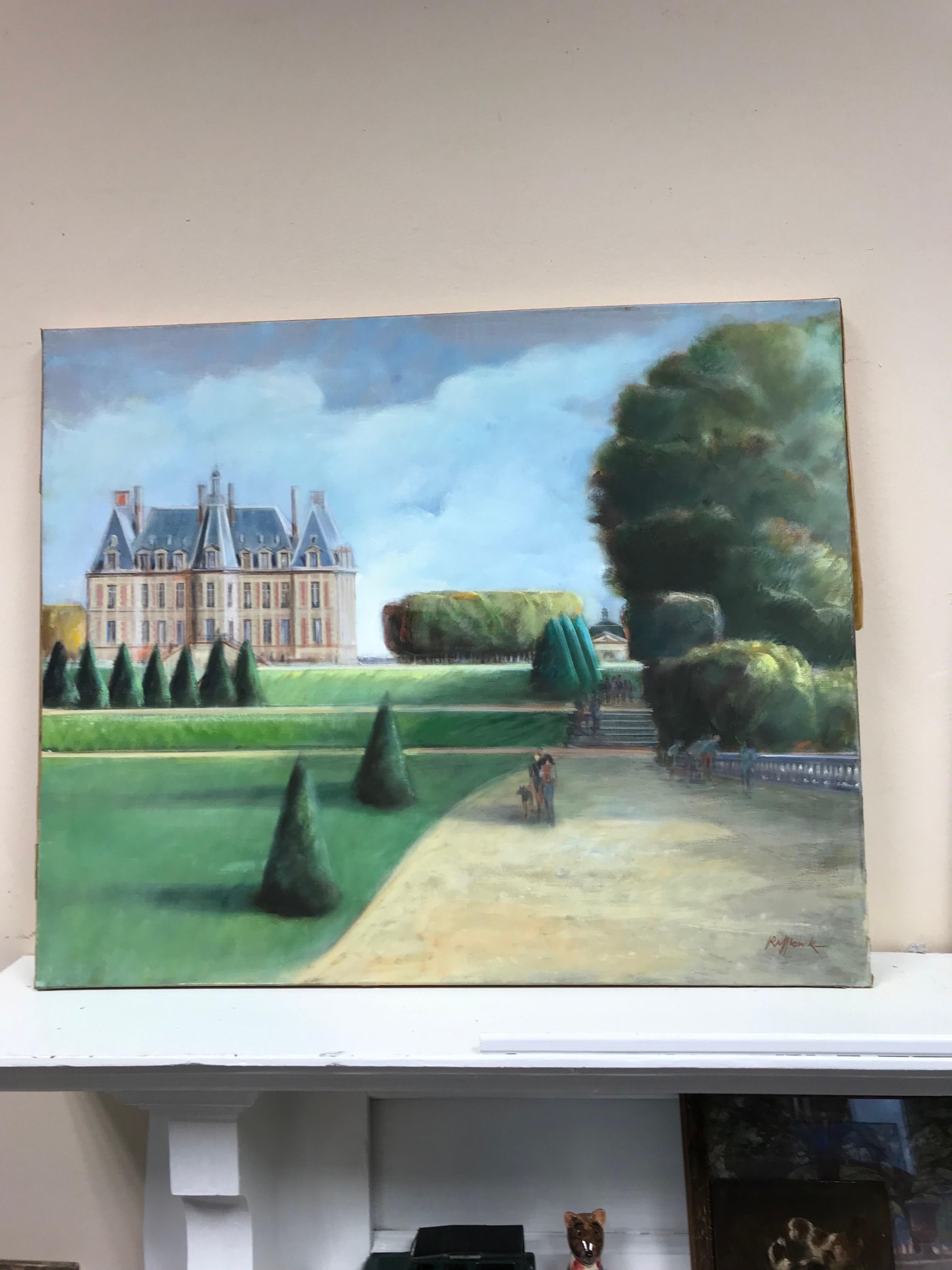 Chateau de Sceaux dans un parc, belle peinture à l'huile originale impressionniste française - Painting de French School