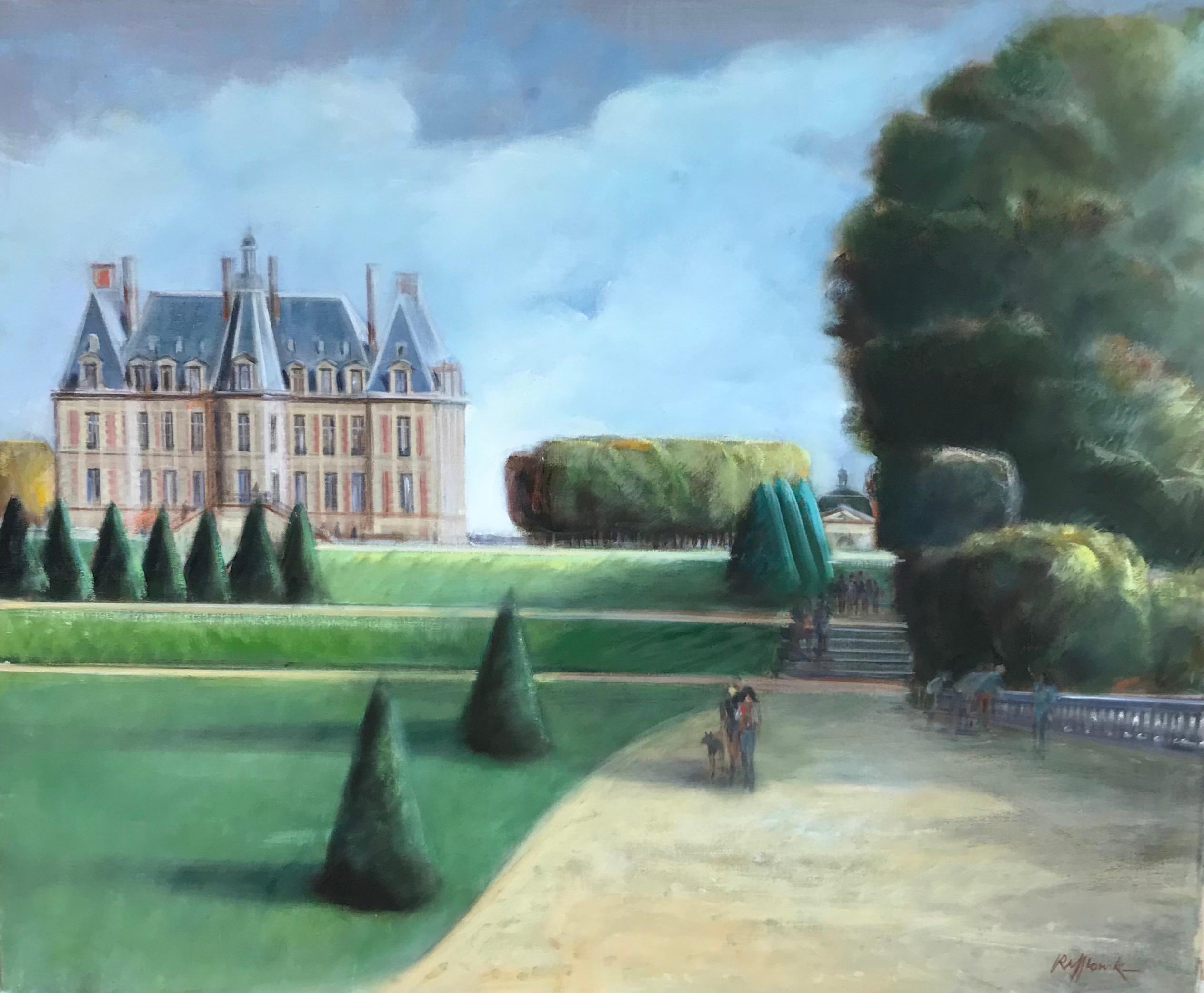 Landscape Painting French School - Chateau de Sceaux dans un parc, belle peinture à l'huile originale impressionniste française