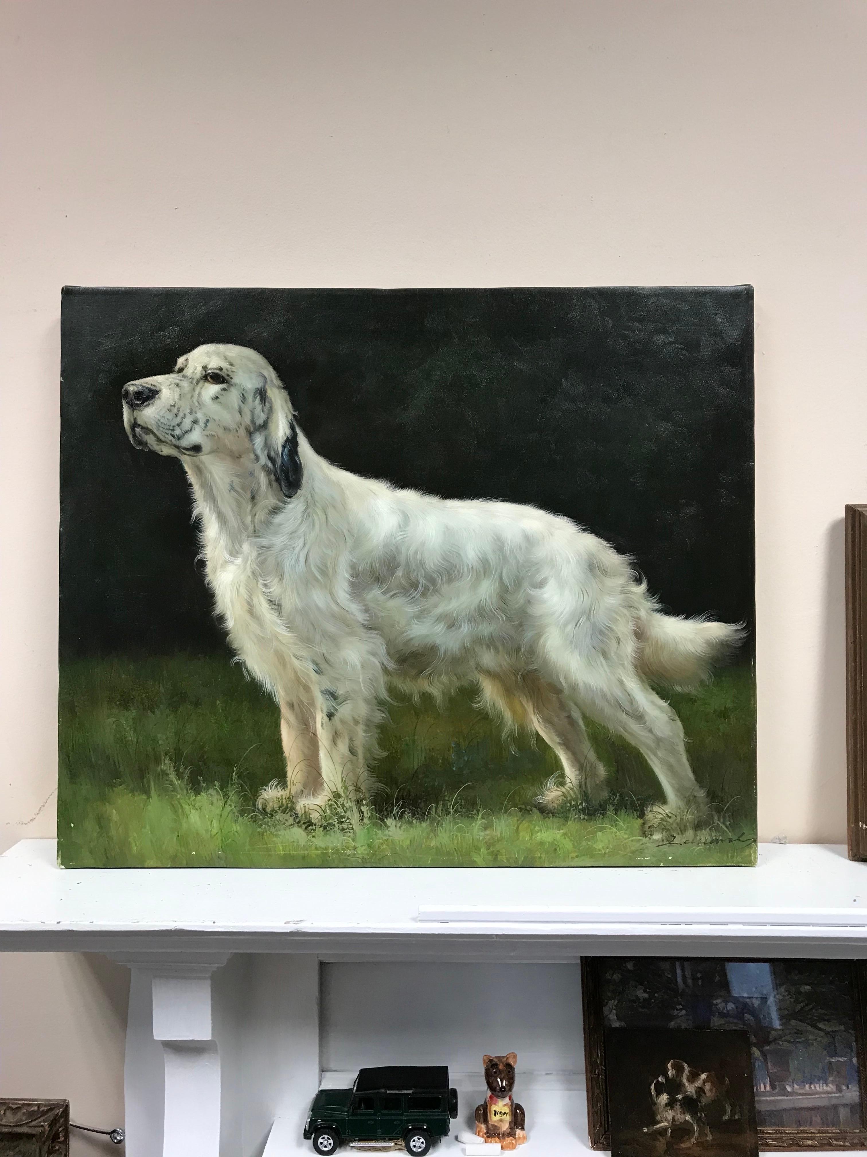Portrait d'un maître soudeur d'un chien debout dans un paysage, œuvre de l'école française - Painting de French School