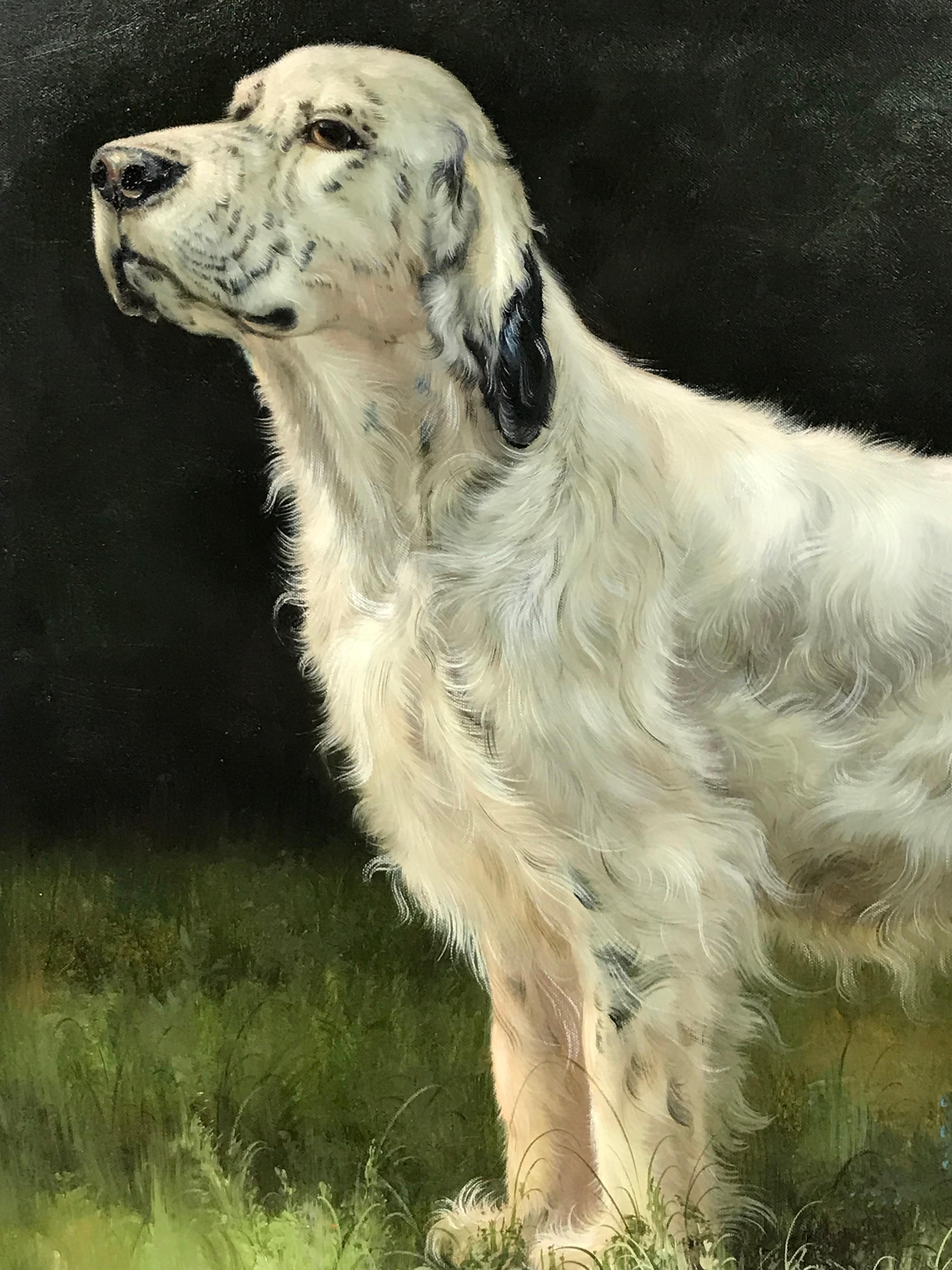 Fine Dog Portrait of a Setter standing in a Landscape, French School work For Sale 2