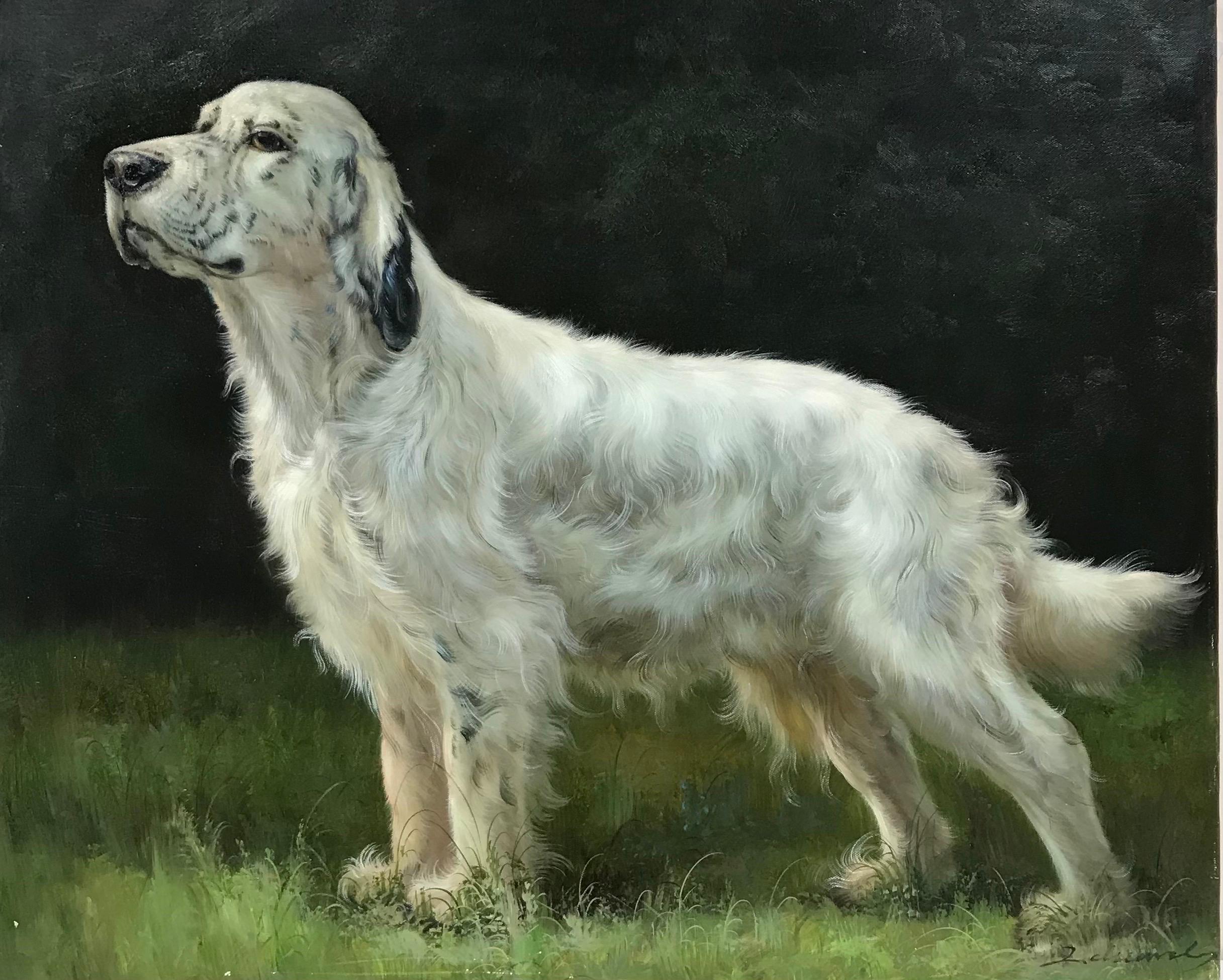 Landscape Painting French School - Portrait d'un maître soudeur d'un chien debout dans un paysage, œuvre de l'école française