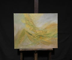 French Contemporary Abstract Painting Gold Highlights Expressionist Composition