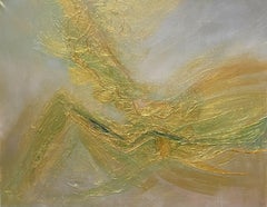 French Contemporary Abstract Painting Gold Highlights Expressionist Composition