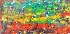 Peinture abstraite française contemporaine à gouttes d'eau - Explosion de couleurs, signée