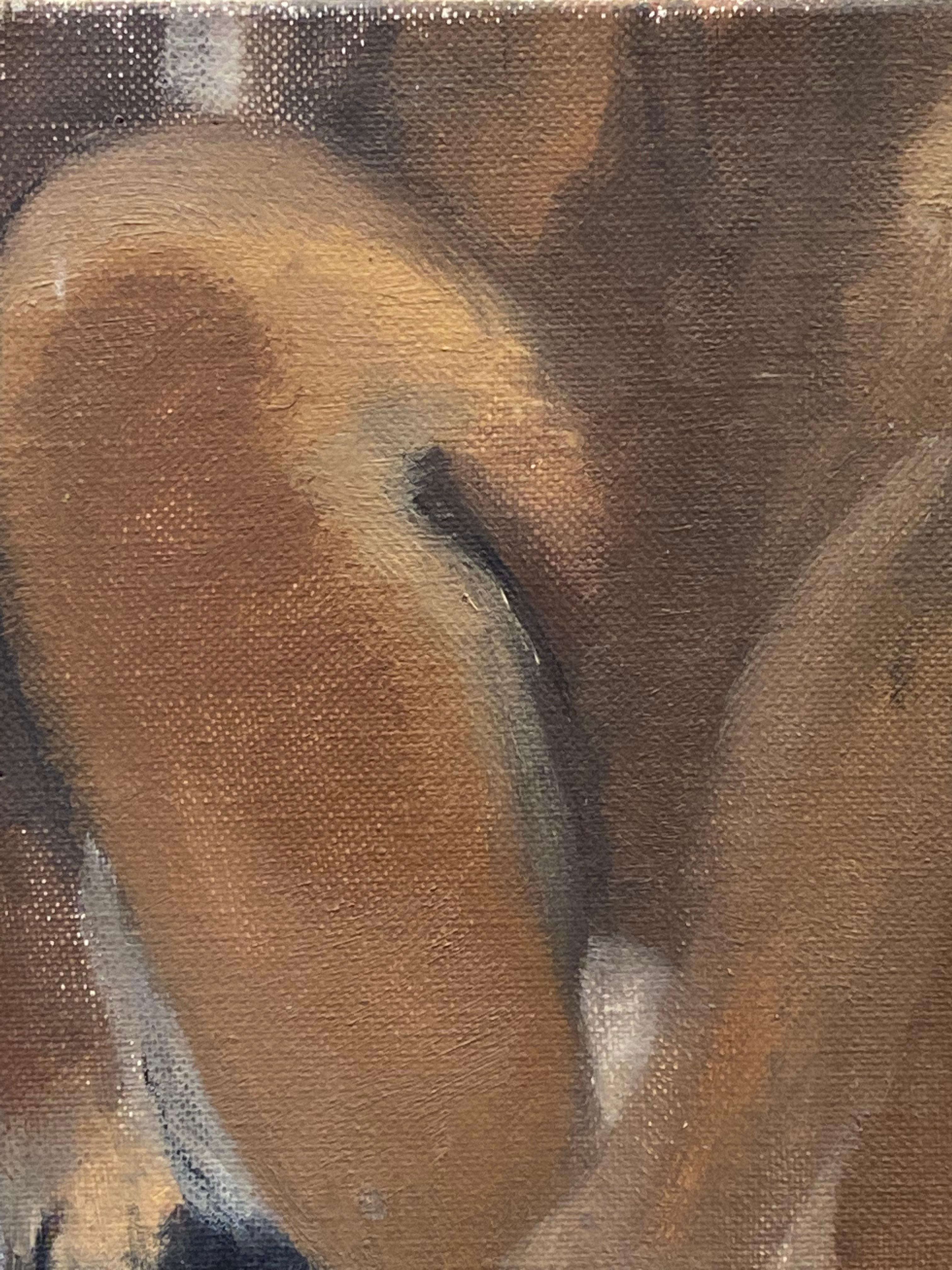 French Modernist Signed Oil Painting Nude Figure Dressing - Brown Figurative Painting by Unknown