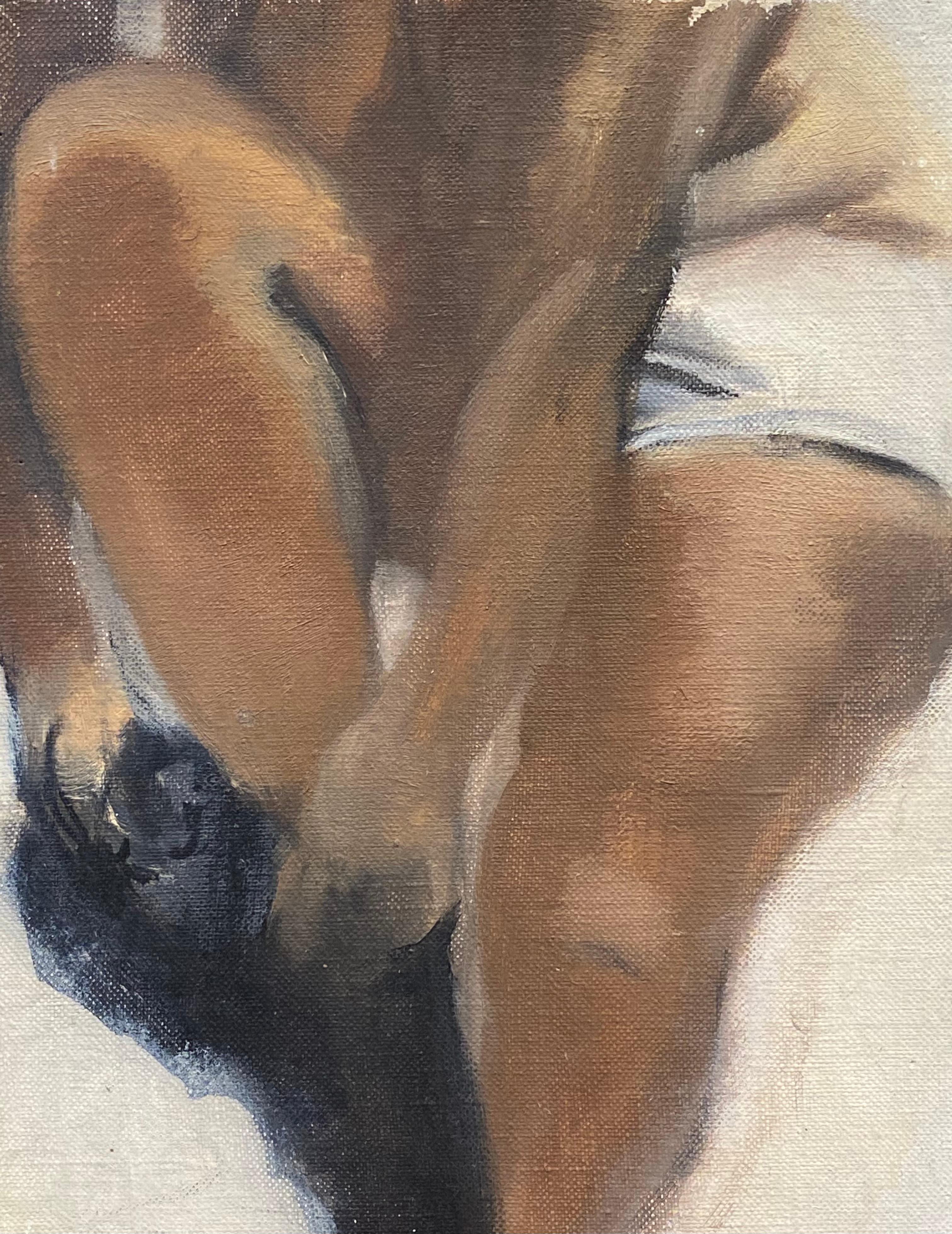 Unknown Figurative Painting - French Modernist Signed Oil Painting Nude Figure Dressing