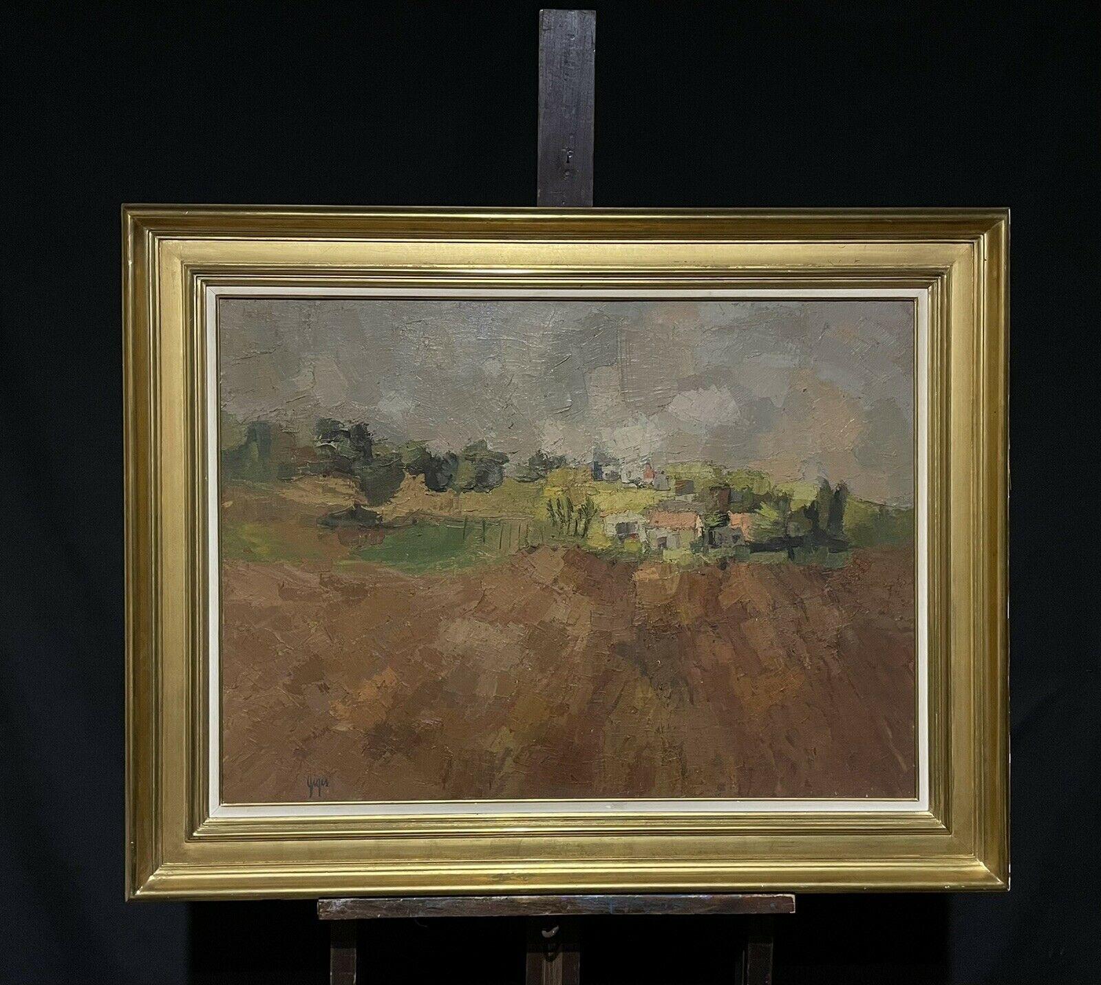 Enorme pittura ad olio firmata, cubista francese degli anni '60, paesaggio atmosferico e lunatico - Painting di French School