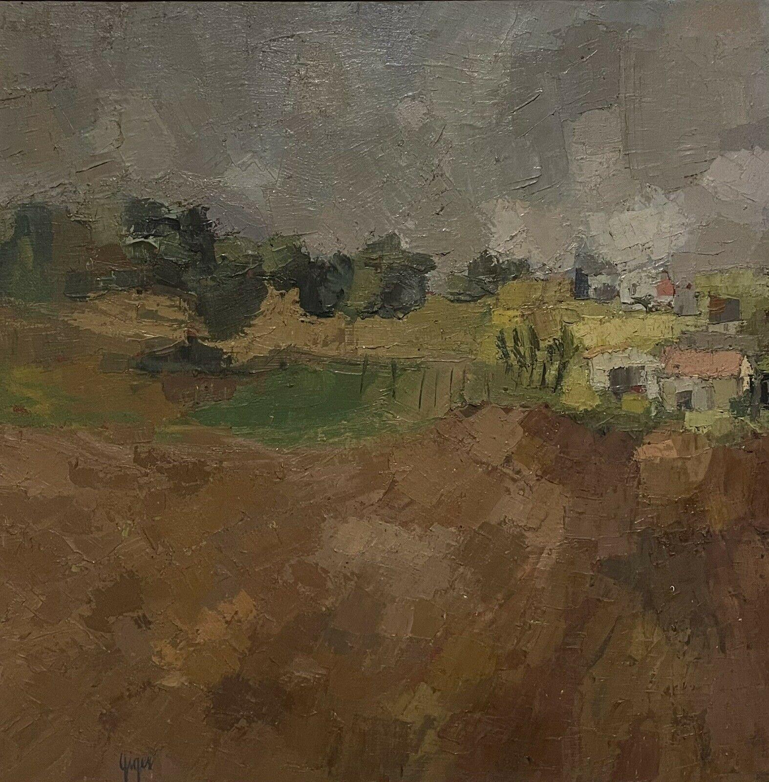 Enorme pittura ad olio firmata, cubista francese degli anni '60, paesaggio atmosferico e lunatico - Painting Impressionismo di French School